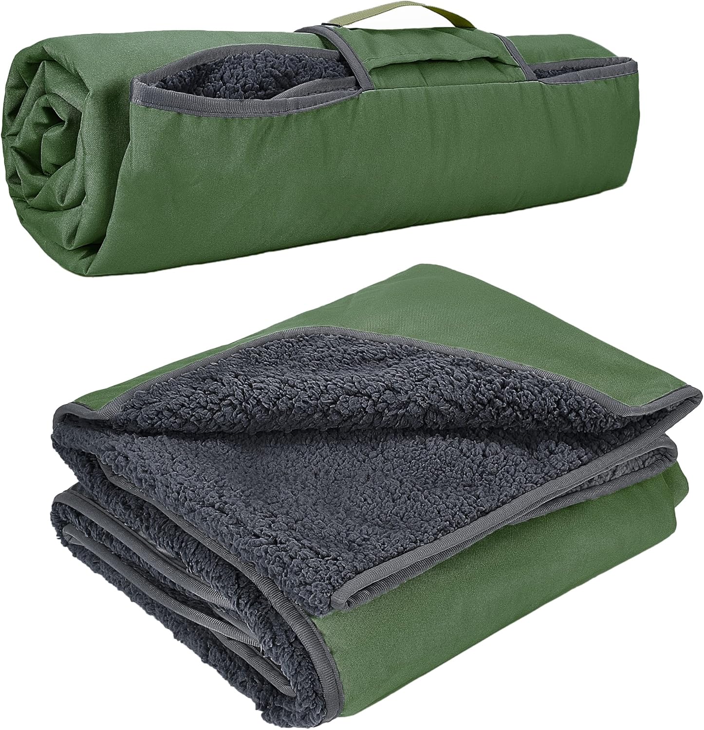 Tirrinia – Manta impermeable para exteriores con forro de lana Sherpa, resistente al viento, triple capa, abrigada, cómoda, plegable para acampar,
