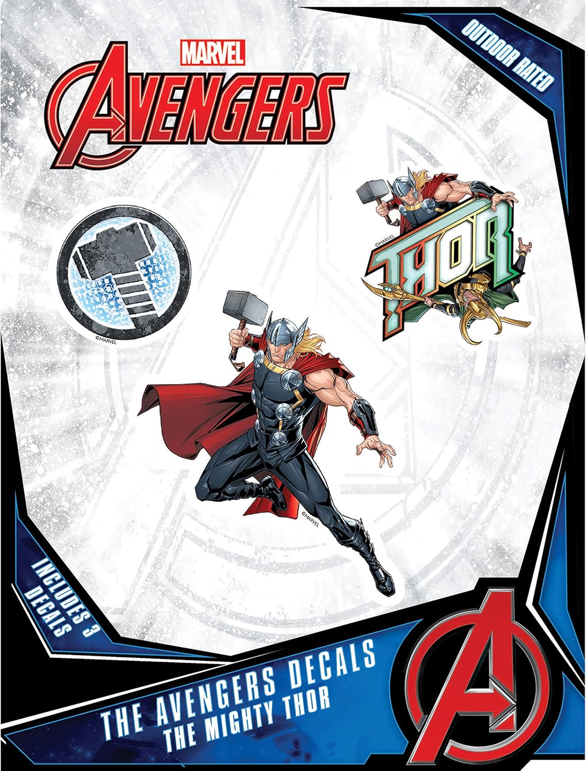 Marvel Thor – Juego de 3 calcomanías de vinilo para exteriores, para automóvil, laptop, computadora, botella de agua, calcomanías de Marvel para