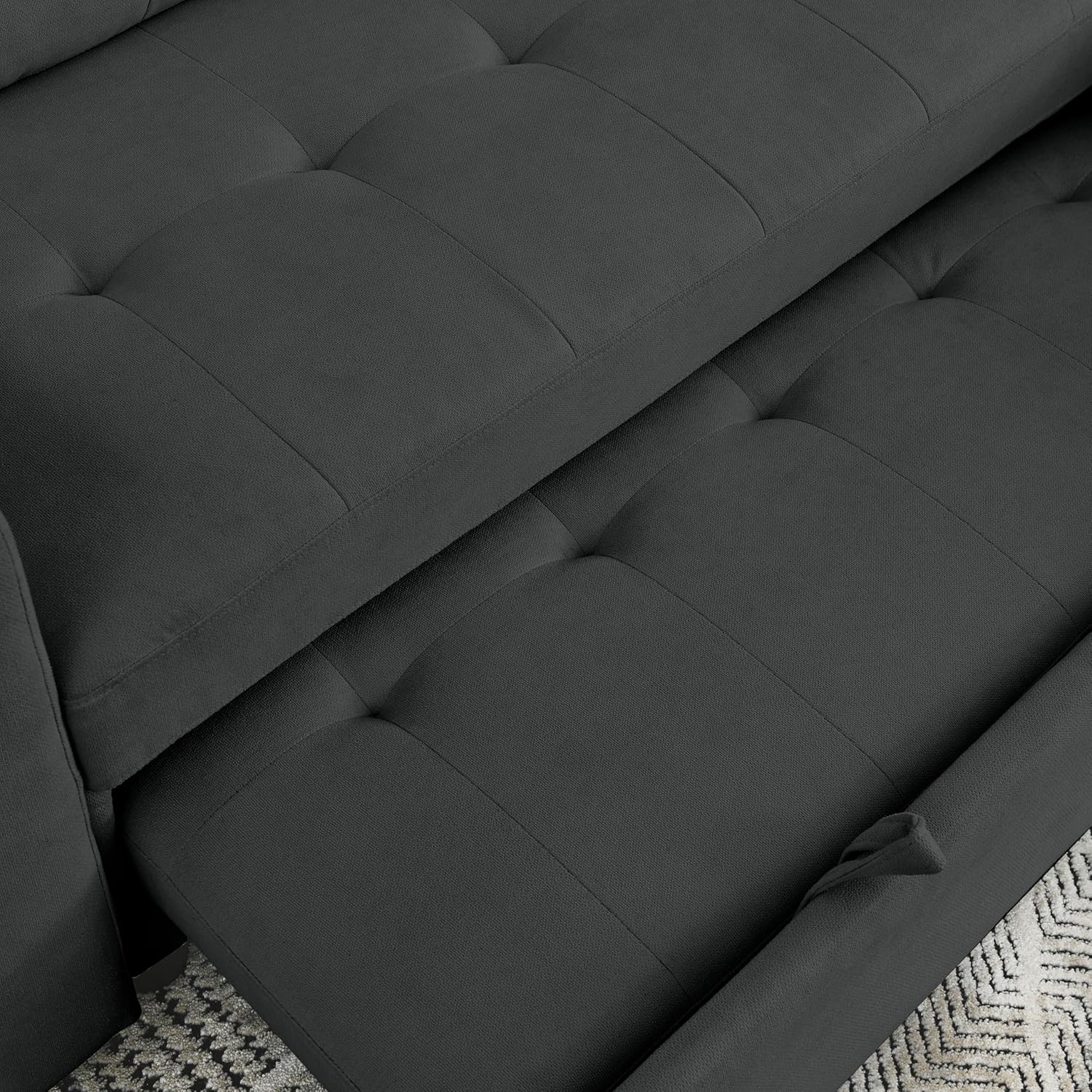 Ucloveria Sofá cama modular reversible para sala de estar en forma de L, sofá futón 2 en 1 con bolsa de almacenamiento lateral, negro, negro, 78.5