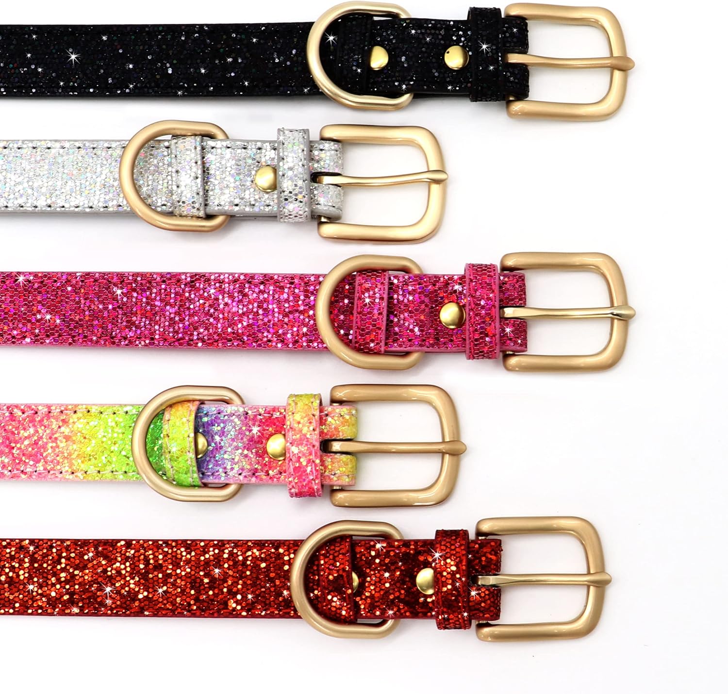 Didog Collares de perro con purpurina, collar de perro de piel sintética personalizada con lentejuelas brillantes, collares personalizados con placa