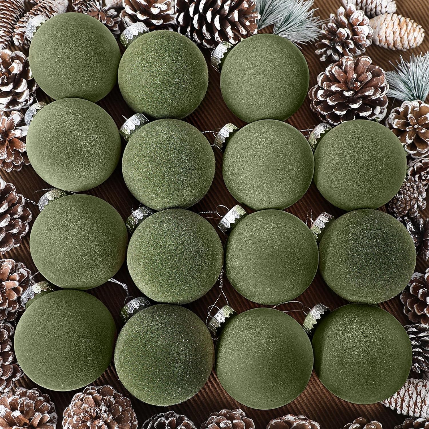 15 bolas de Navidad de terciopelo a granel, adornos de bola de árbol de Navidad flocadas, bolas de plástico, adornos decorativos para colgar,