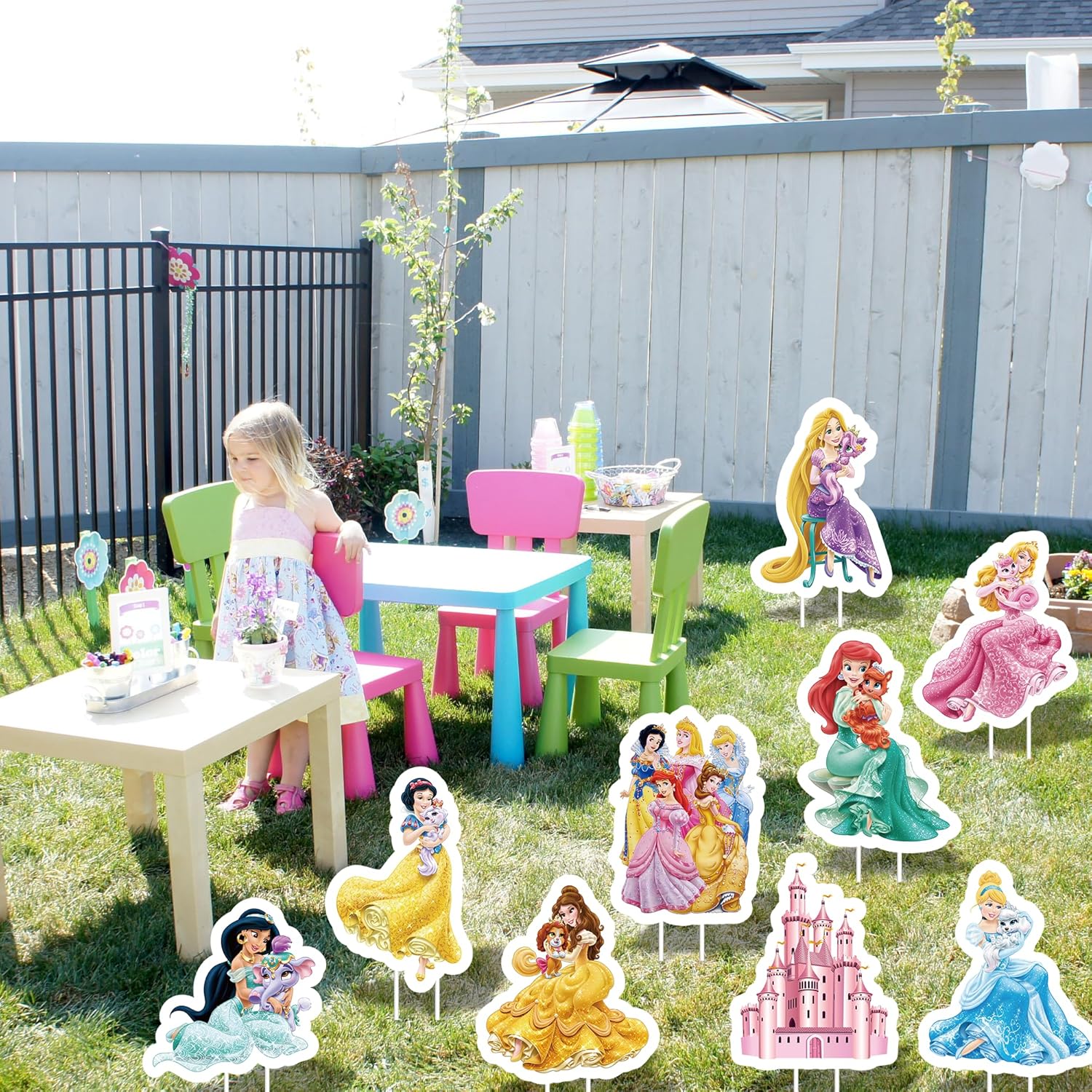 Suministros de fiesta de princesas  9 carteles de patio con estacas para decoración de fiesta de cumpleaños de princesa al aire libre para