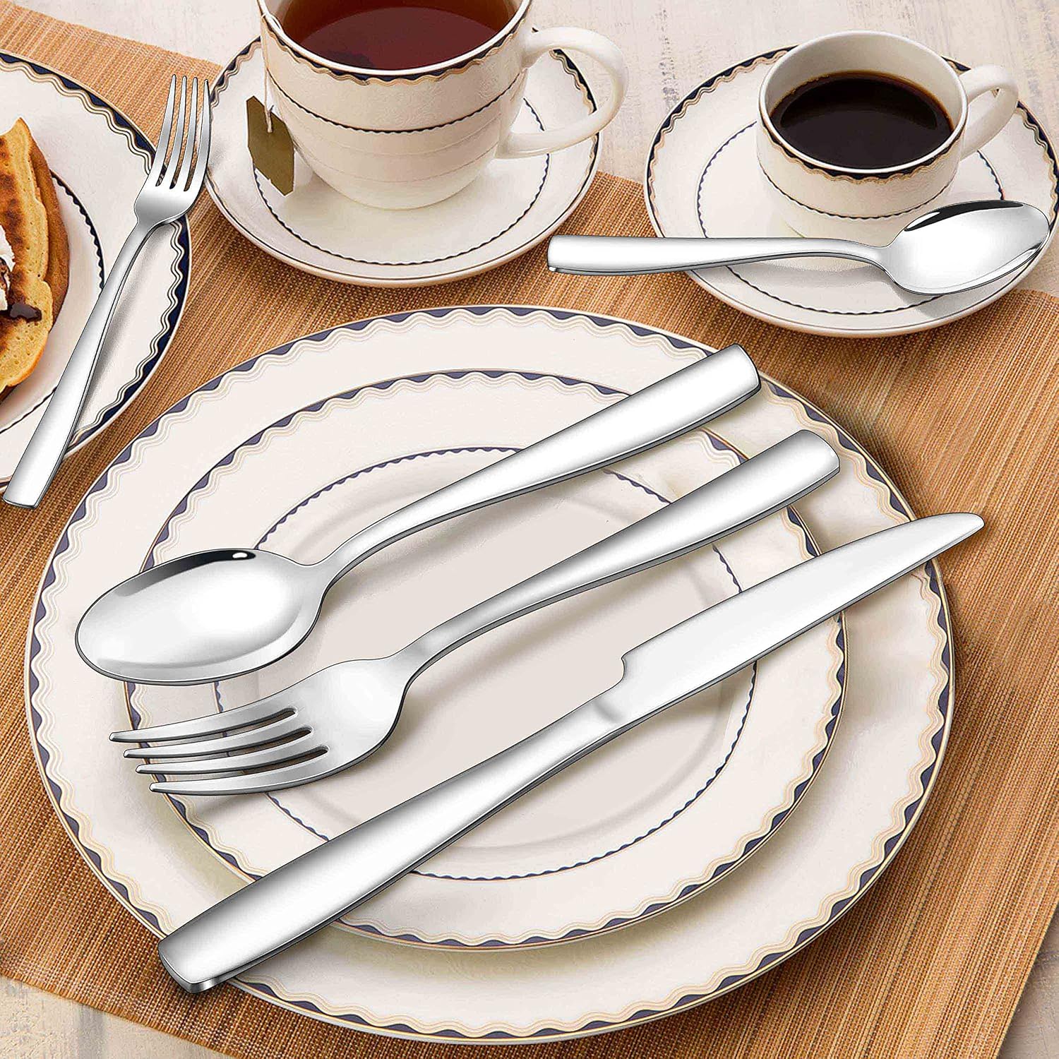 Homikit Juego de cubiertos 1810, 30 piezas de cubiertos de acero inoxidable para 6, vajilla de metal elegante para restaurante casero, bonito y