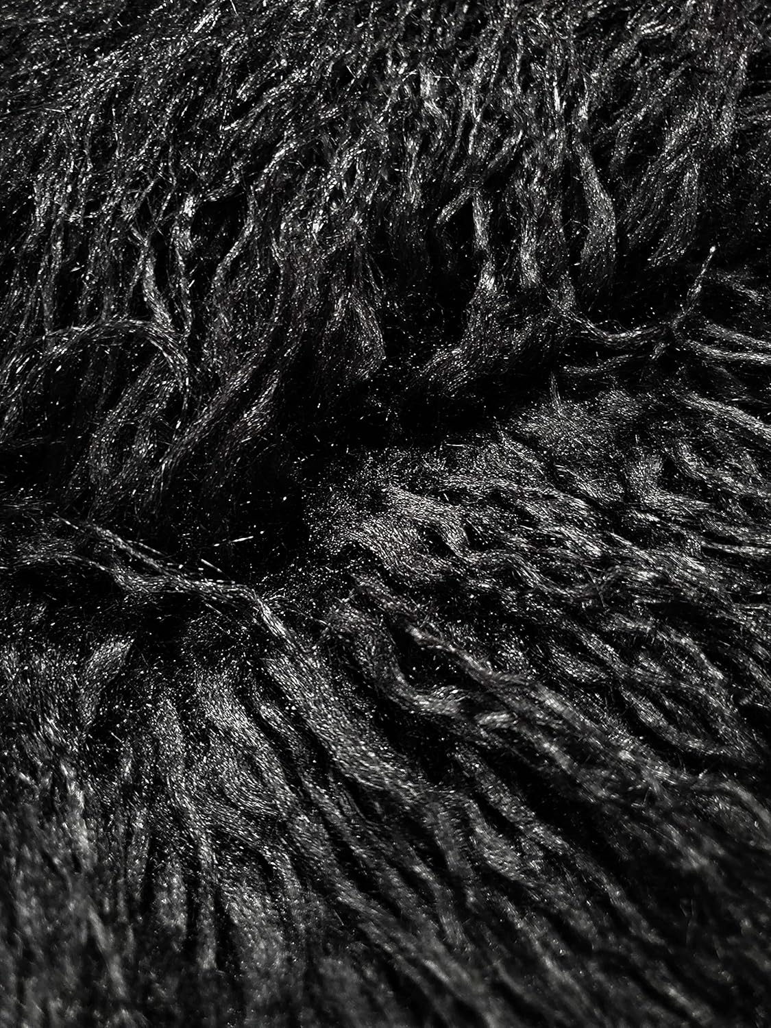 Imitación Animal Falsa Tela De Piel Sólida Pila Larga Rizado Alpaca Negro60 “AnchoS…