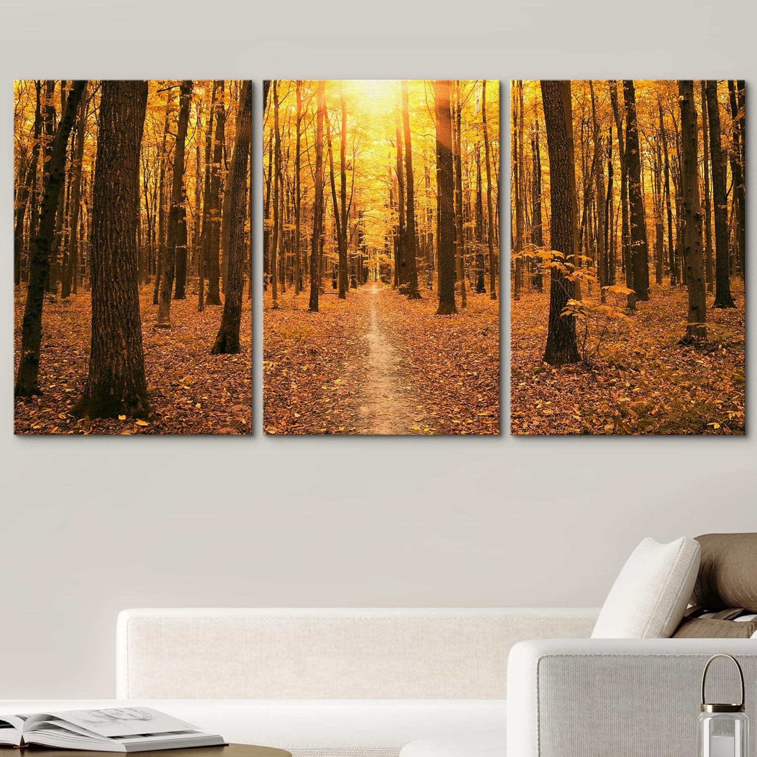 wall26 Lienzo impreso para pared, diseño de bosque de árboles de otoño rojo y naranja, al anochecer, naturaleza, desierto, fotografía, realismo,