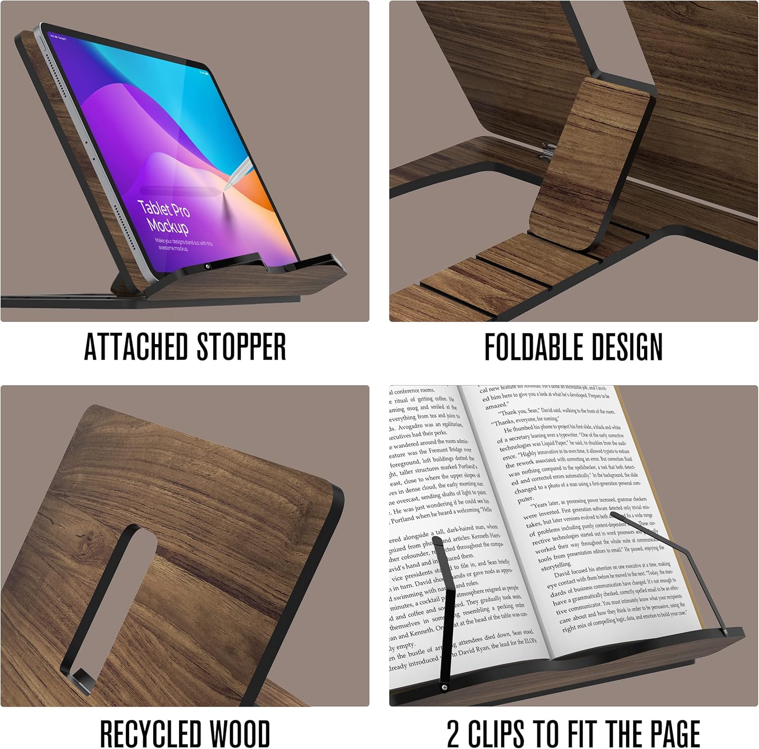LUXURISM – Soporte ajustable de madera para libros grandes, 8 ajustes de altura, diseño minimalista, multiusos, plegable y portátil, ideal para