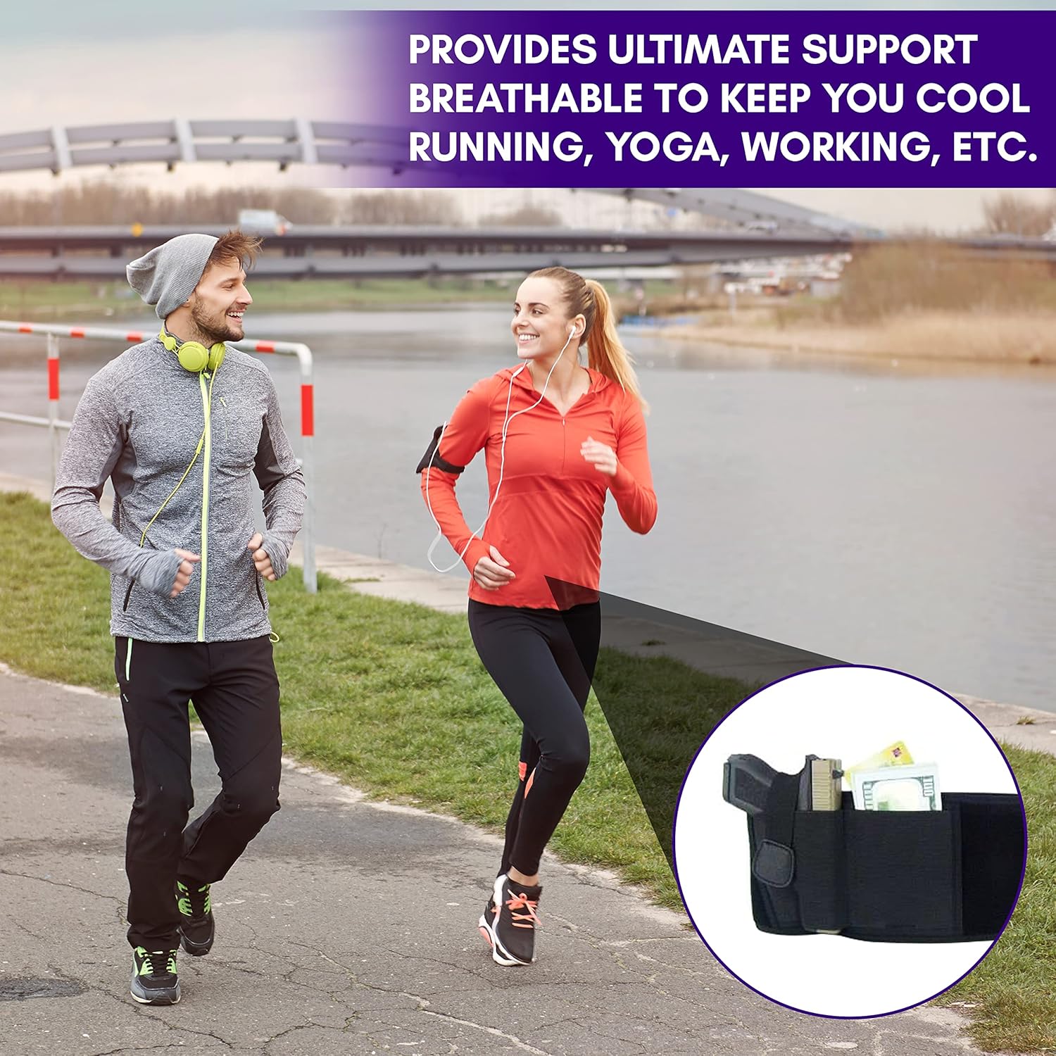 Funda de banda para el vientre para transporte oculto, para hombres y mujeres, funda elástica transpirable para la mayoría de pistolas y revólveres,