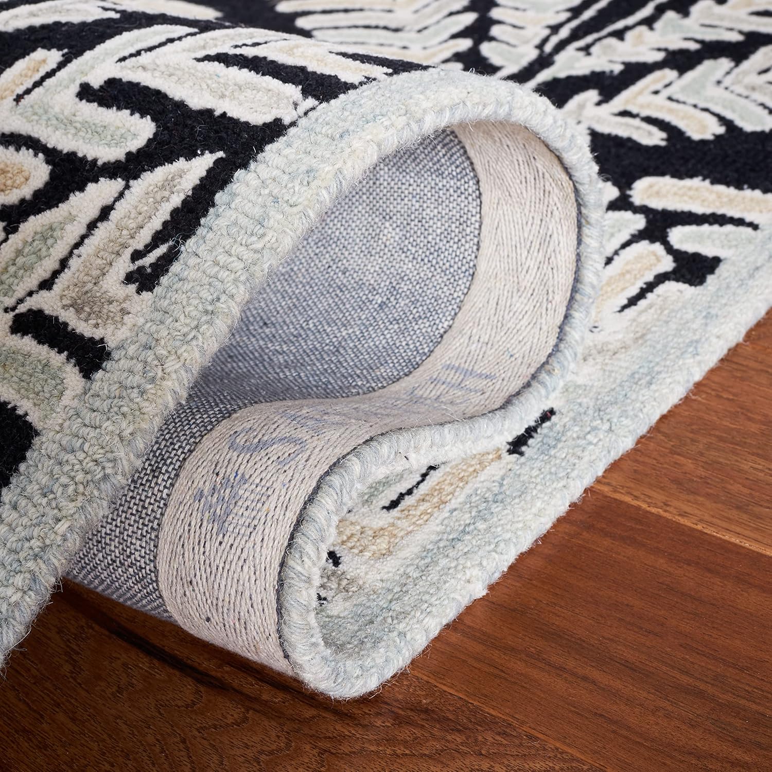 Safavieh Capri Collection – Alfombra cuadrada de 3 pies, color negro y marfil, lana hecha a mano, ideal para zonas de alto tráfico en sala de estar,