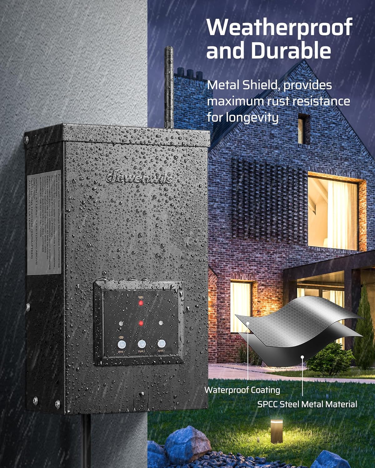 DEWENWILS Transformador de bajo voltaje Wi-Fi de 120 W, 3 salidas independientes, 120 V CA a 12 V14 V CA, transformador de paisaje de bajo voltaje