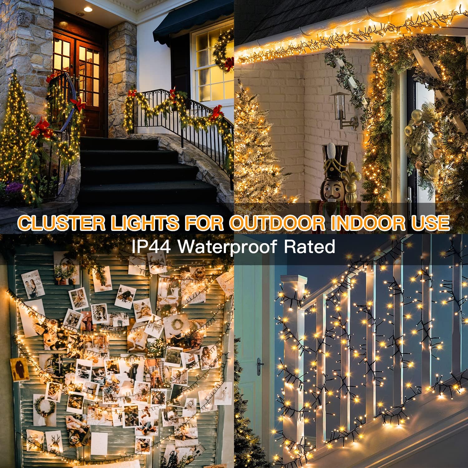 Ollny Luces en racimo para árbol de Navidad, 400 luces LED de Navidad blancas cálidas de 20 pies, 8 modos de temporizador, control remoto, cadena de