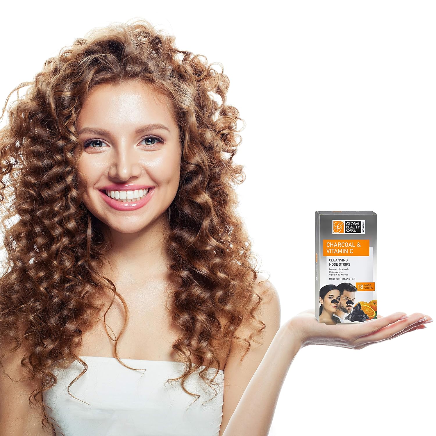 Global Beauty Care 18 tiras de limpieza de nariz de carbón activado y vitamina C tiras nasales para eliminación de puntos negros, tiras removedoras