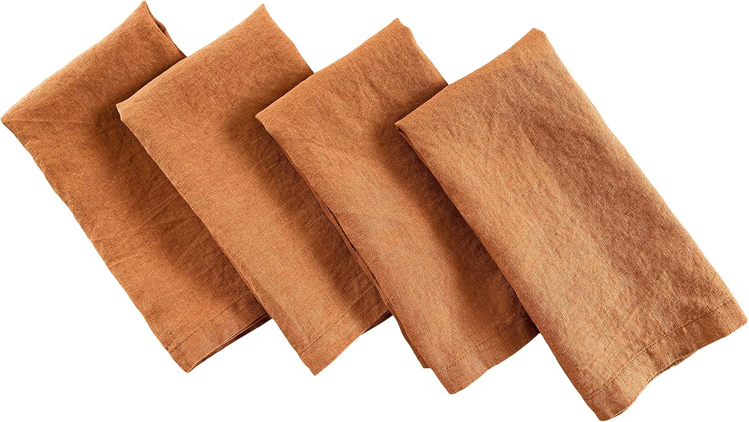 Servilletas de lino  100% lino francés  Servilletas de tela de lino puro lavado a la piedra  Esquinas en inglete  Juego de 4 (naranja tostado)