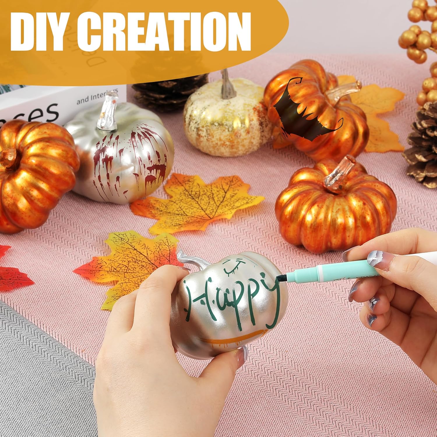 Artgar Juego de decoración de otoño 14 mini calabazas, piñas, bayas para centros de mesa y bricolaje en el hogar