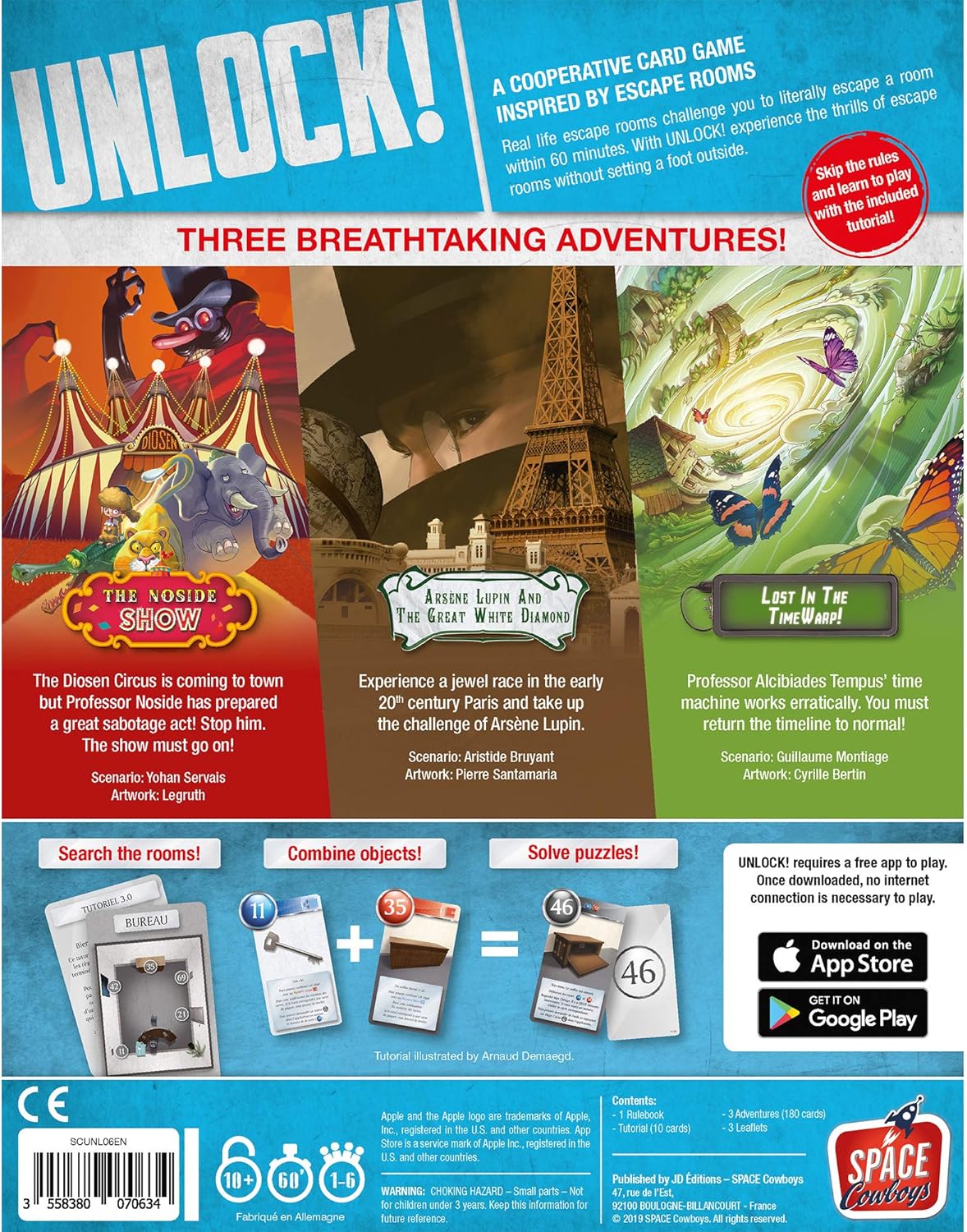 Desbloquear! Juego de cartas de aventuras atemporales  Juegos de Escape Room para adultos y niños  Juegos de misterio para noche de juegos