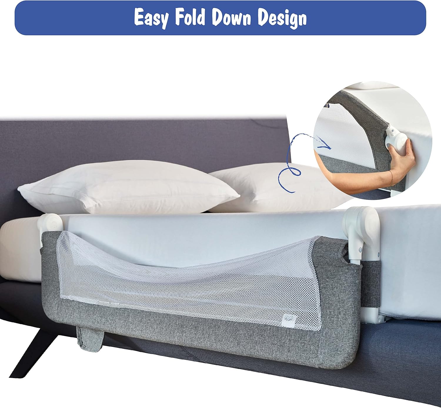 Plushy Kids Paquete de 2 rieles de cama para niños pequeños, plegables y extralargos, protector de riel de seguridad para cuna con anclaje