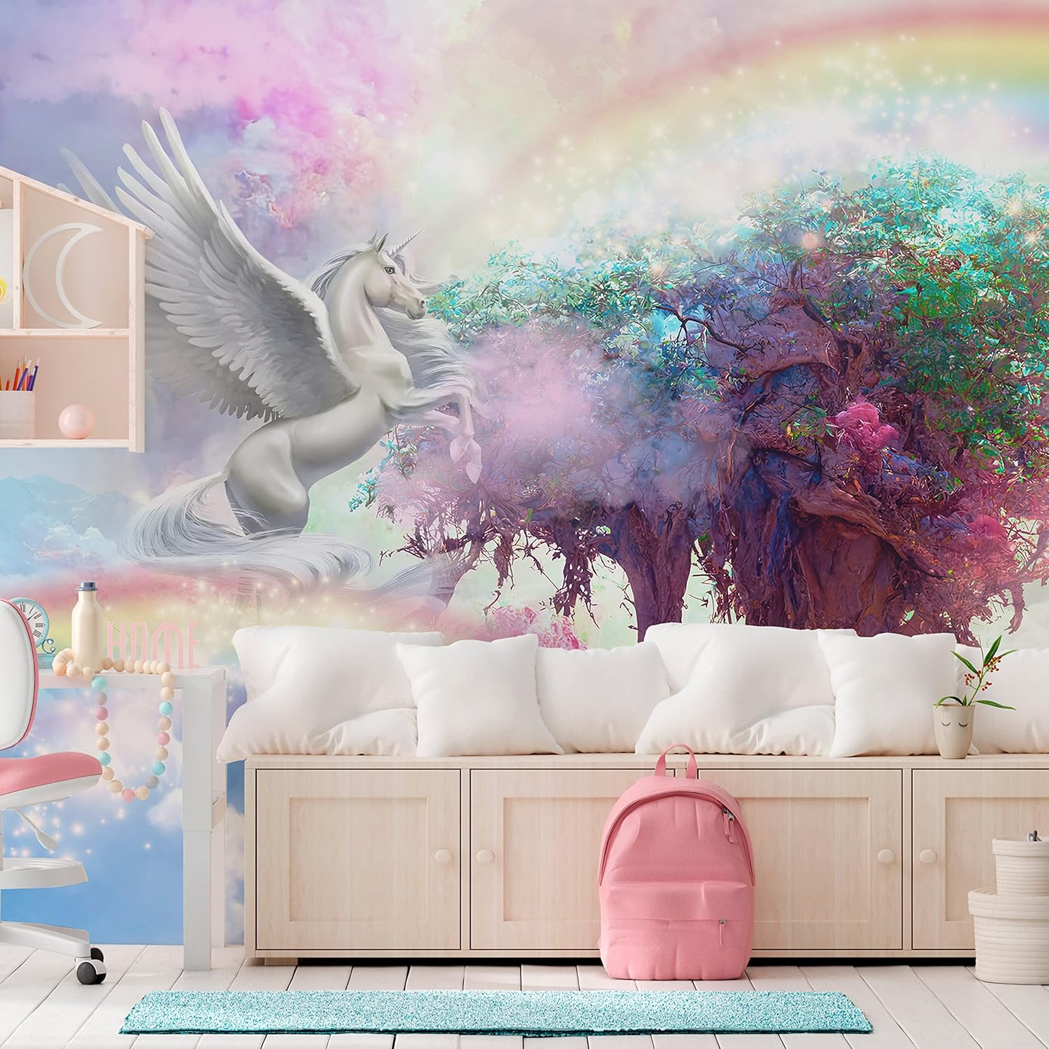 artgeist Mural de pared Pegasus Unicornio 135 x 101 pulgadas, papel tapiz autoadhesivo removible de gran tamaño para decoración de pared, diseño de