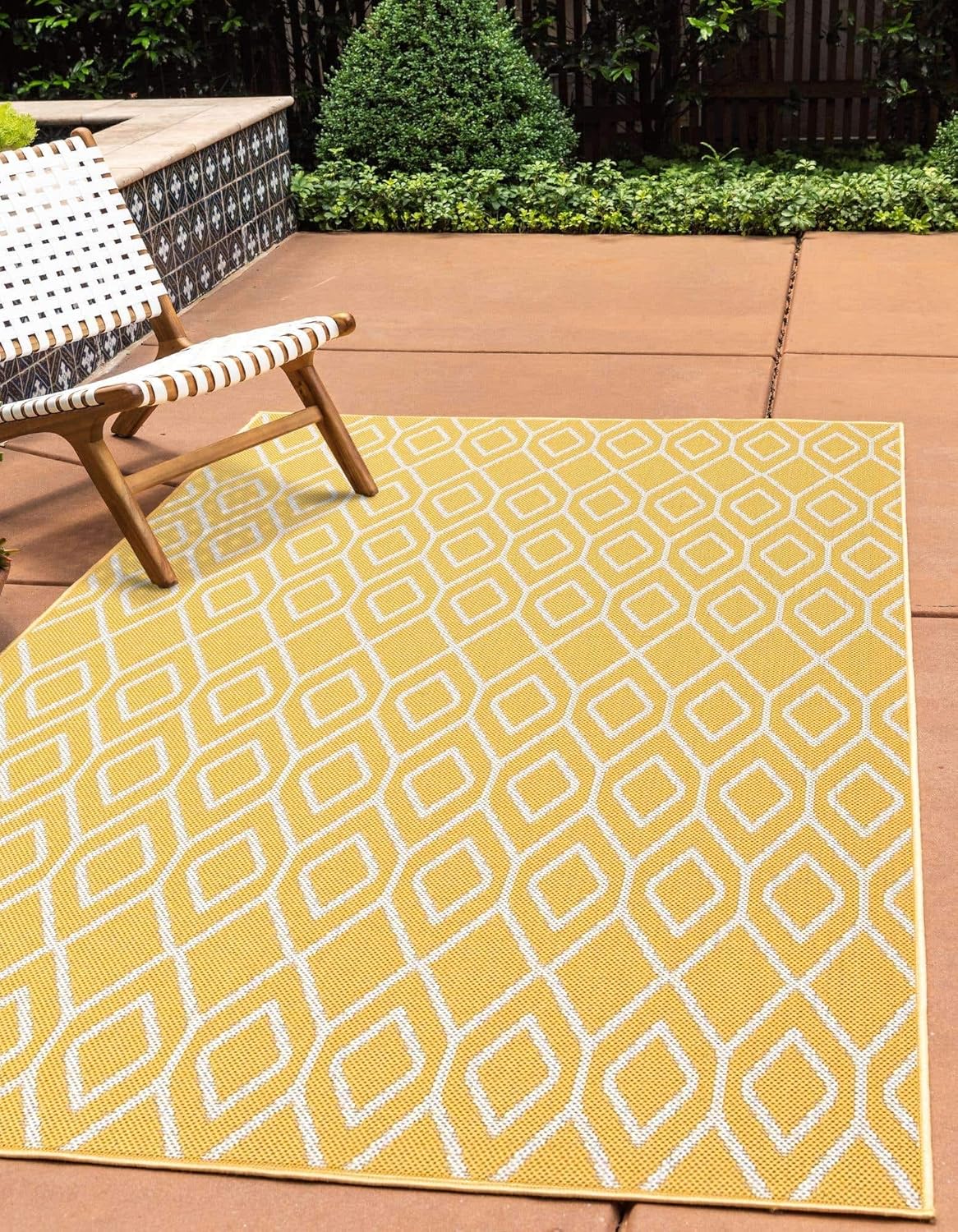 Jill Zarin Outdoor Collection – Alfombra rectangular de 3 pies 3 pulgadas x 5 pies 3 pulgadas, color amarillo marfil y marfil