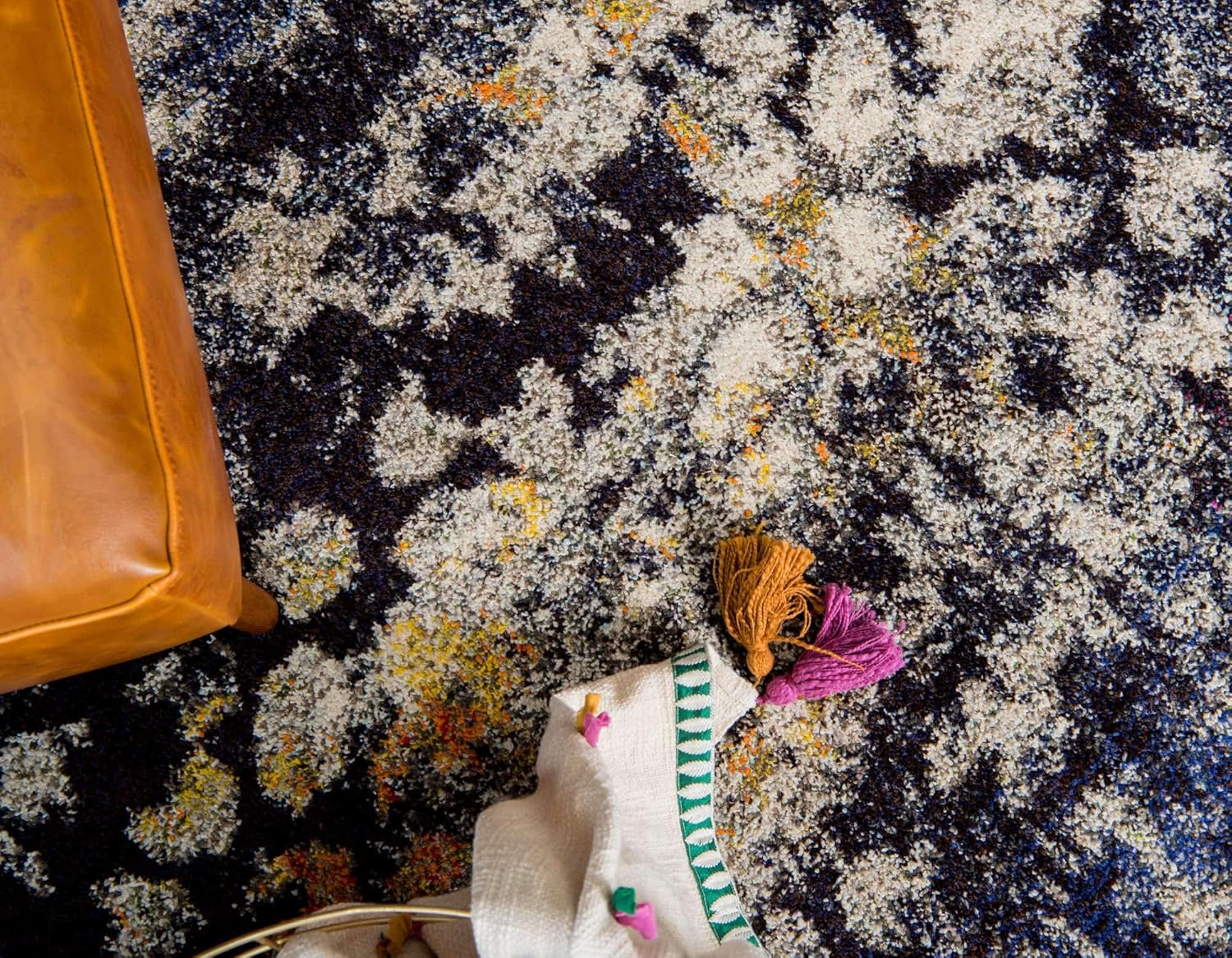 Unique Loom Vita Collection – Alfombra tradicional saturada con medallones florales saturados y teñidos, 8 x 10 pies, azul marinomarfil