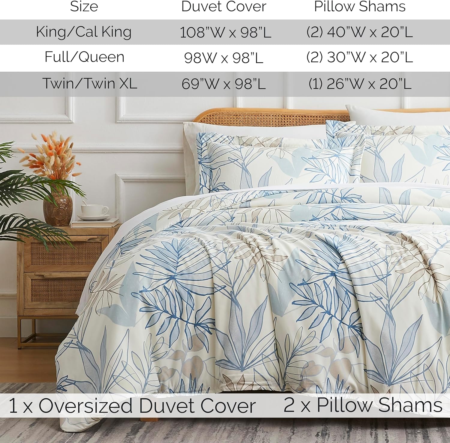 Southshore Fine Living, Inc. Tropic Leaf Collection – Juego de funda de edredón de gran tamaño, tamaño Queen, juego de funda de edredón estampada de