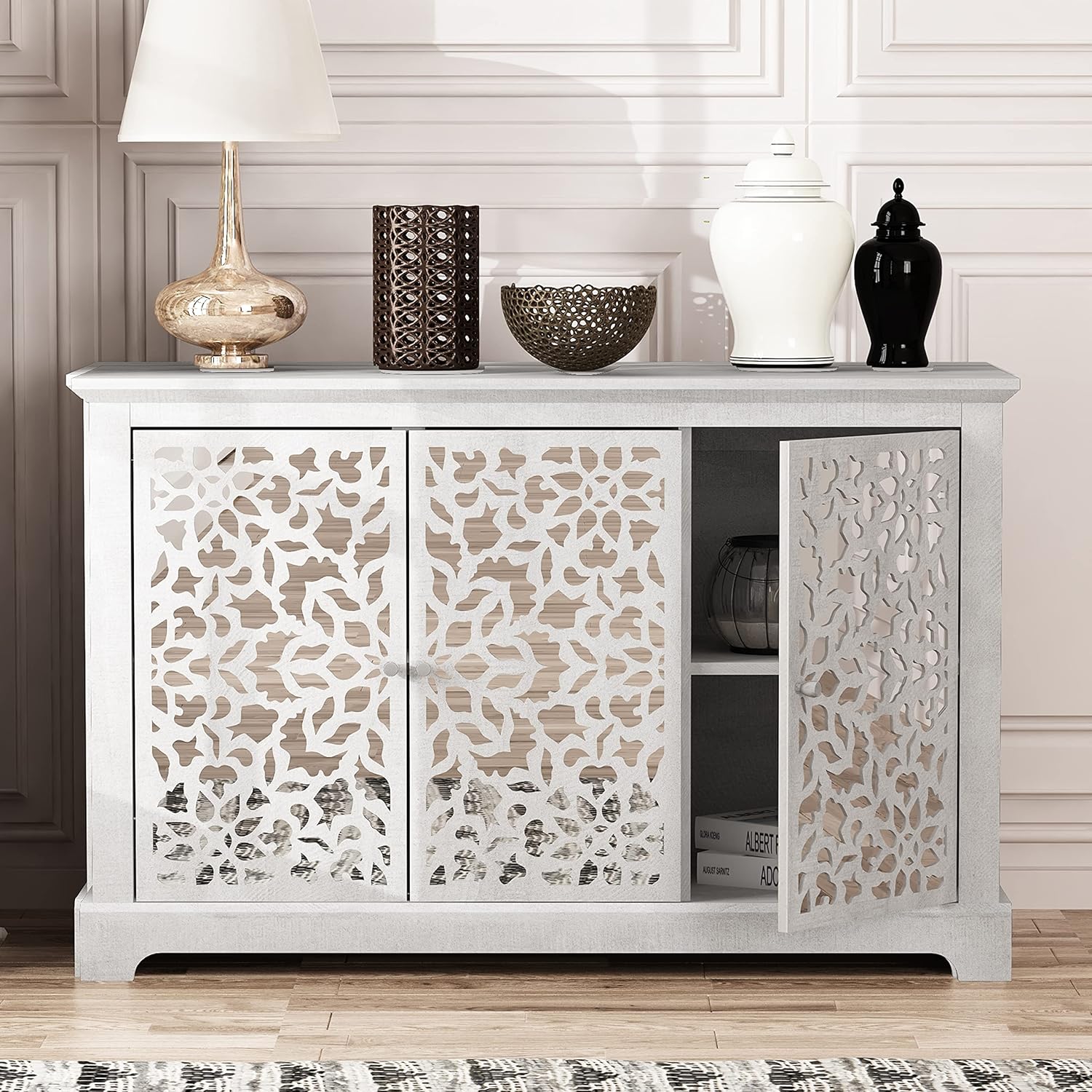 Galano Culbin Armario de almacenamiento de 3 puertas, muebles decorativos, armario para sala de estar, pasillo, cocina, aparador, mesa de buffet,