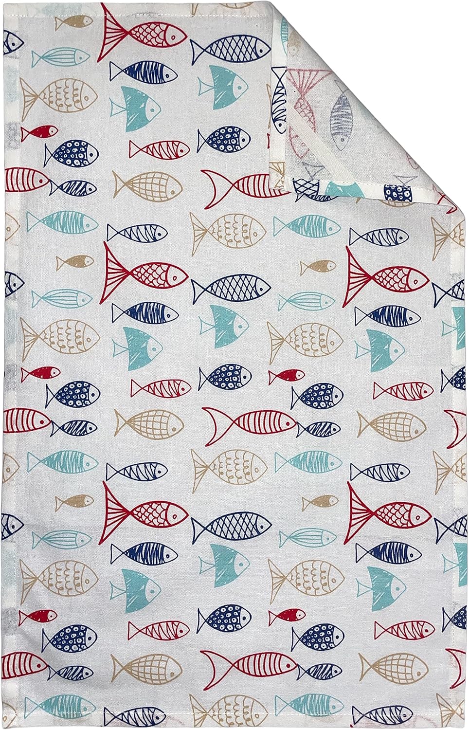Juego de 4, 100% algodón, diseño de peces náuticos costeros, juego de toallas de cocina, incluye 2 toallas de cocina, 1 soporte para ollas y 1 horno