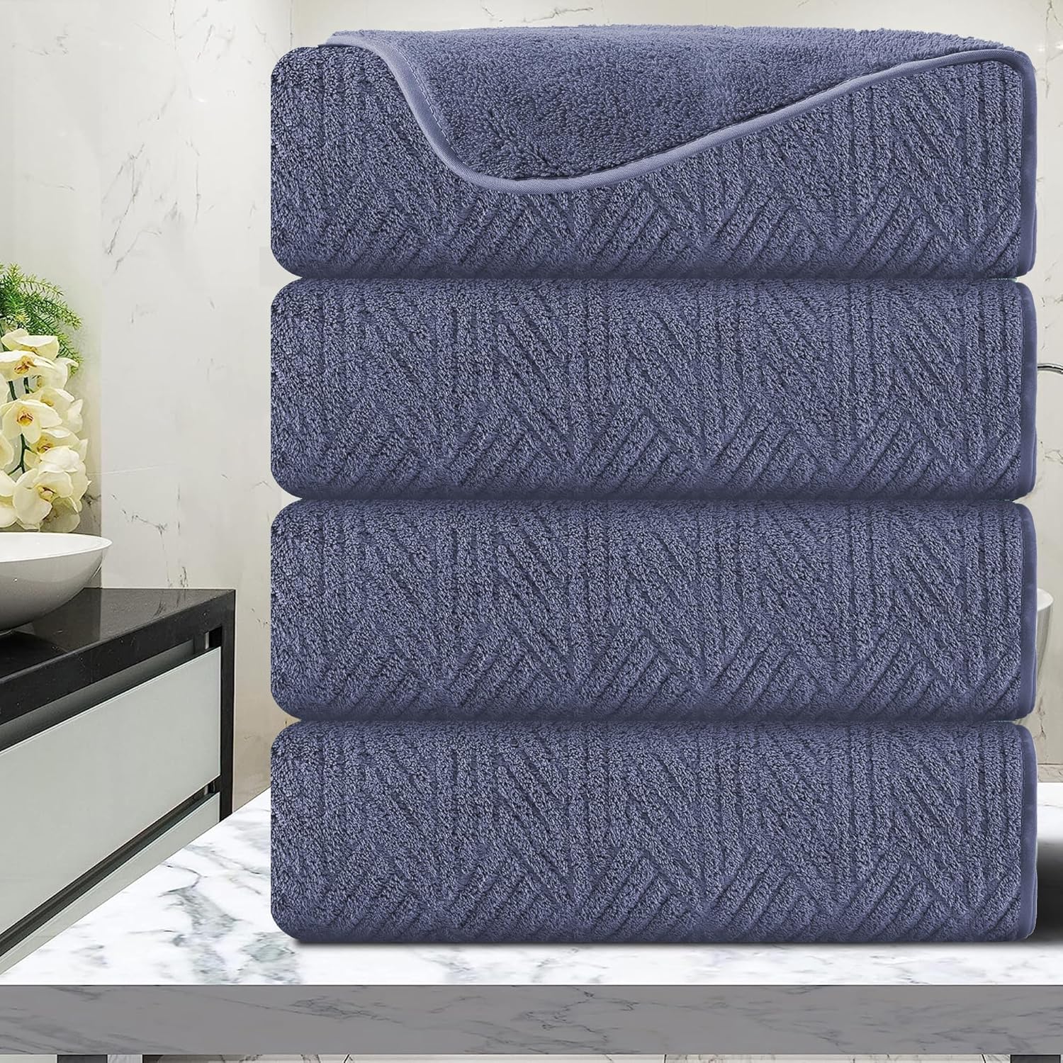 Paquete de 4 toallas de baño extra grandes de 35 x 70 pulgadas, altamente absorbentes, de secado rápido, toallas de baño grandes de microfibra de