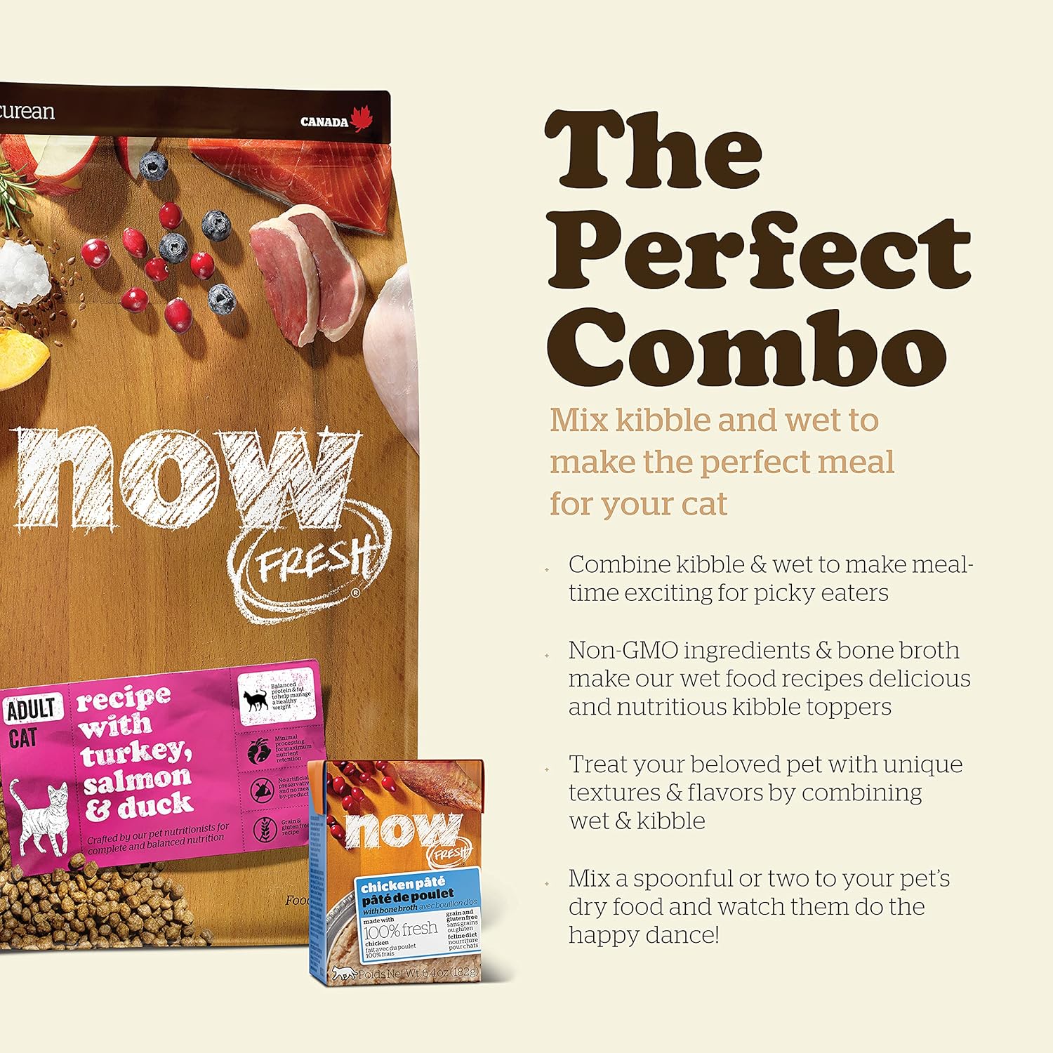 Now Fresh Alimento para gatos sin granos, 3 libras, receta de comida seca para gatos adultos con carne real y pescado para proteínas