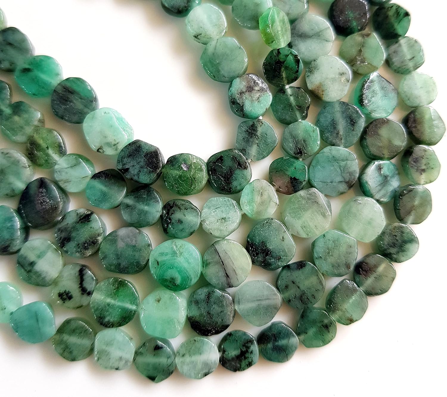 Cuentas de esmeralda de piedras preciosas naturales, cuentas sueltas de esmeralda genuina para hacer joyas, cuentas perforadas en forma de moneda,