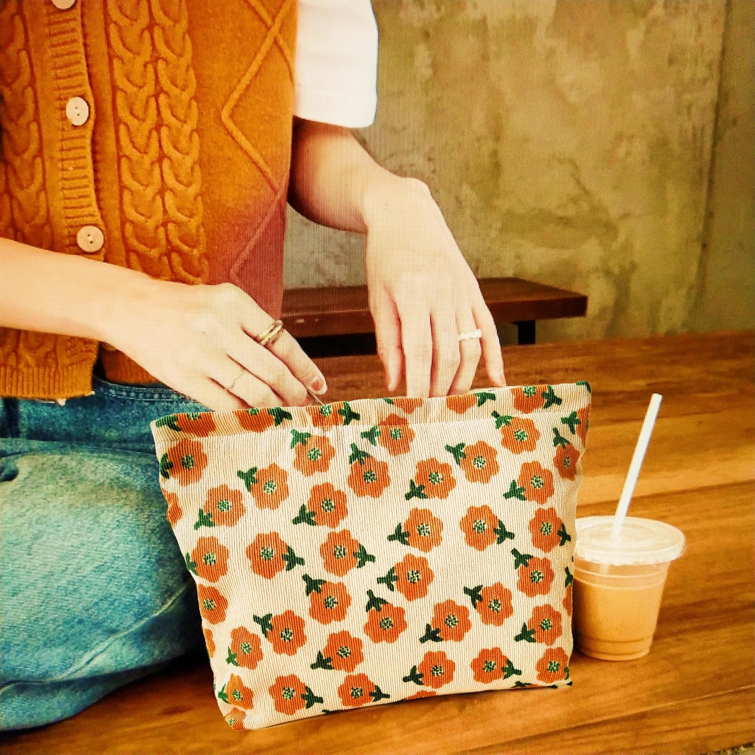 KSMMA Bolsa de maquillaje para mujer, bolsa de cosméticos de pana y bolsa para lápices, juego de 2 piezas, organizador de cosméticos de moda, bolsa