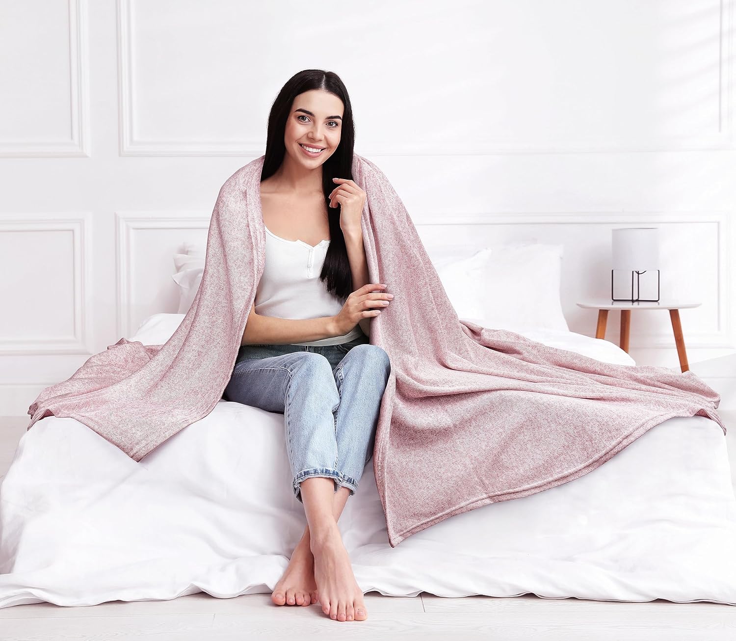 Utopia Bedding Manta de punto tamaño Queen (90 x 90 pulgadas, rojo) 250 GSM, suave, jaspeado, ligera, transpirable, para sofá, cama y sofá