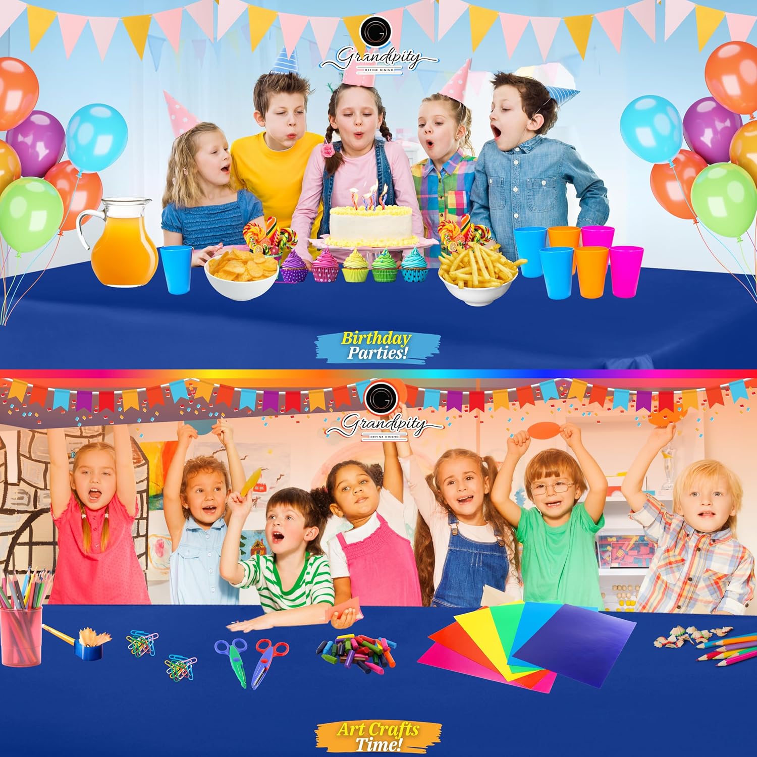 Paquete de 6 manteles de plástico desechables de calidad prémium para fiestas, 54 x 108 pulgadas, color azul Grandipity – Mantel rectangular para