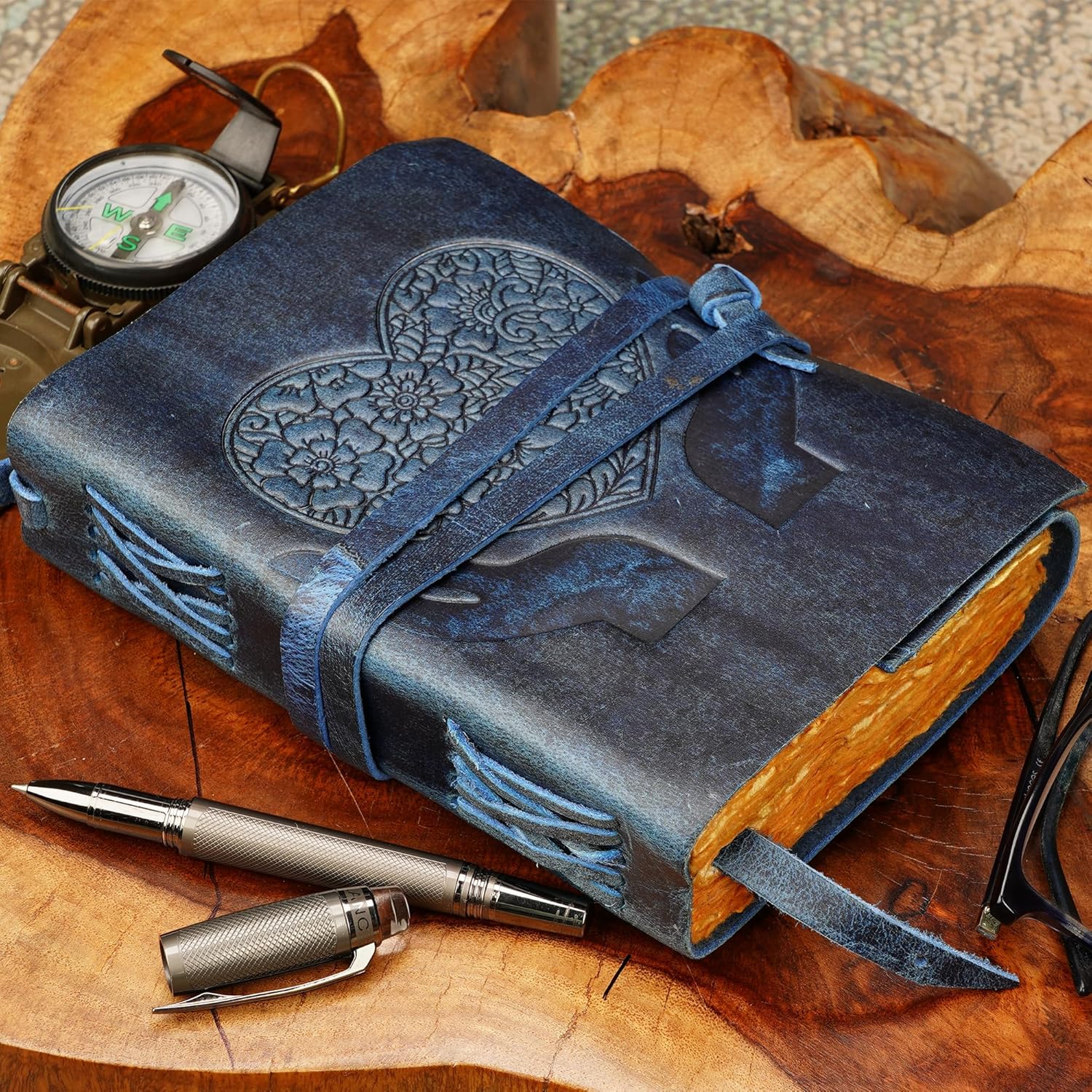 LUXEORIA Diario de corazón para mujeres y hombres, diario de cuero hecho a mano para escribir mujeres, cuaderno de bocetos de cuero, diario de viaje