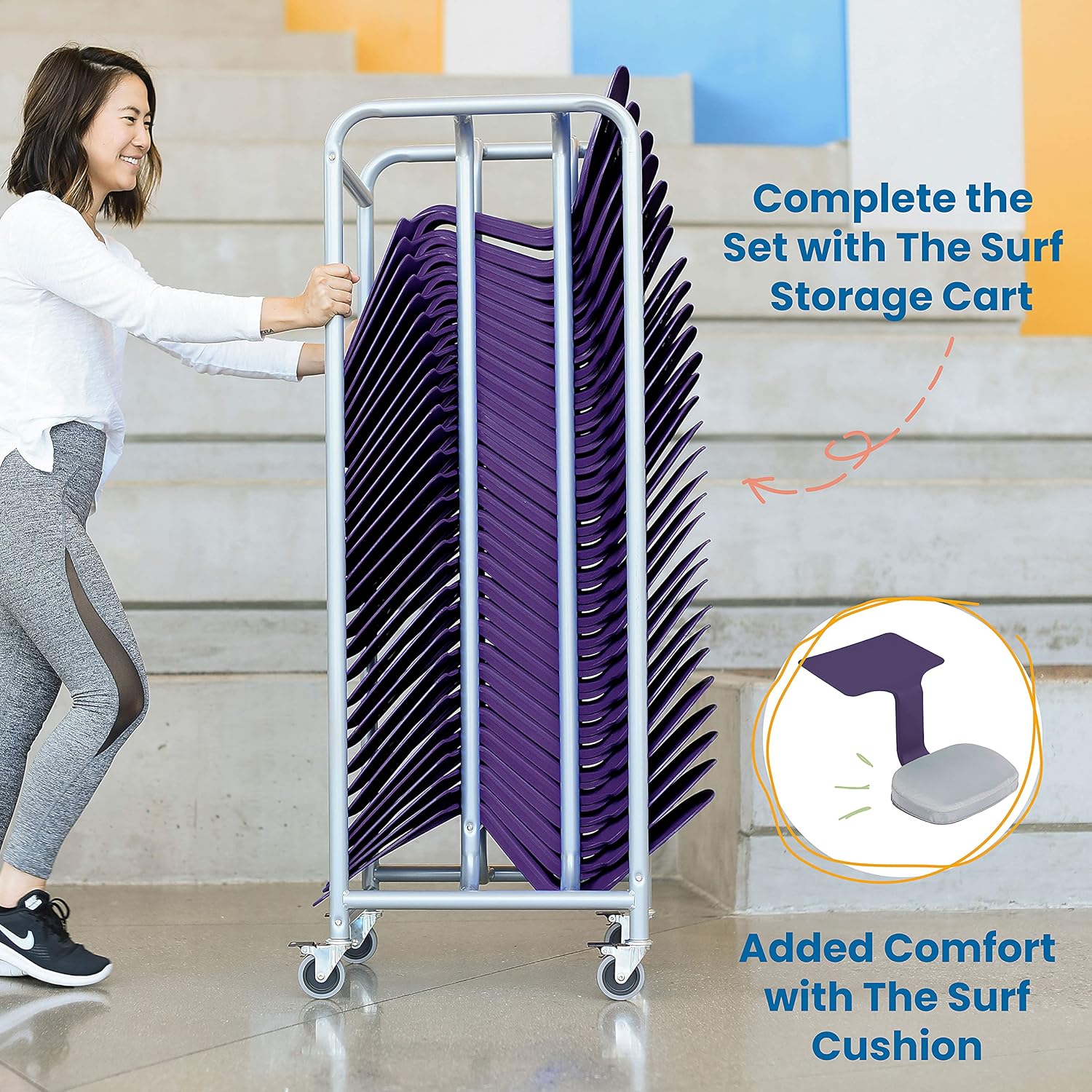ECR4Kids – Escritorio portátil The Surf en piernas, asiento flexible, berenjena, 10 unidades