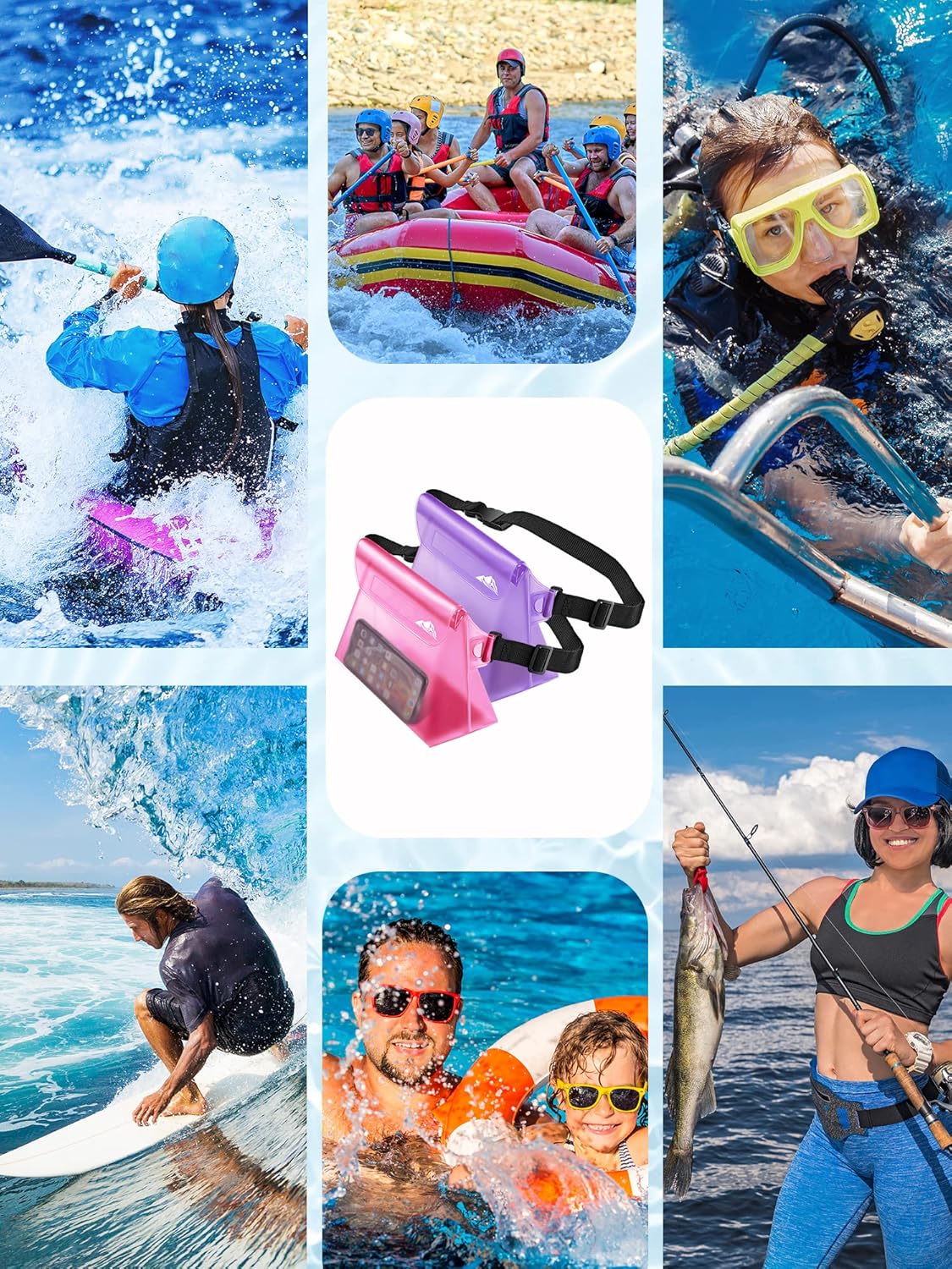 HEETA Paquete de 2 bolsas impermeables con correa para la cintura, bolsa seca táctil con cinturón ajustable para teléfono, objetos de valor para