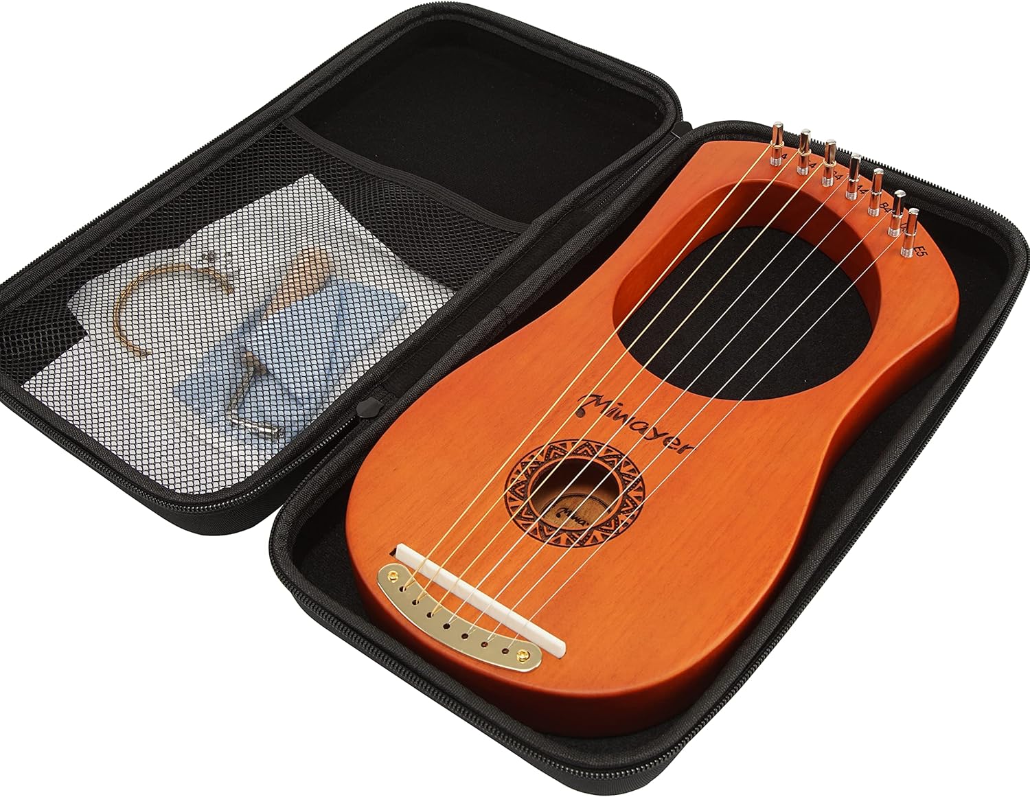 Miwayer Arpa de lira de 7, 10, 16, 19, 21 cuerdas, instrumento musical de caoba, cuerpo de caoba, tótem retro de madera, instrumento de cuerda