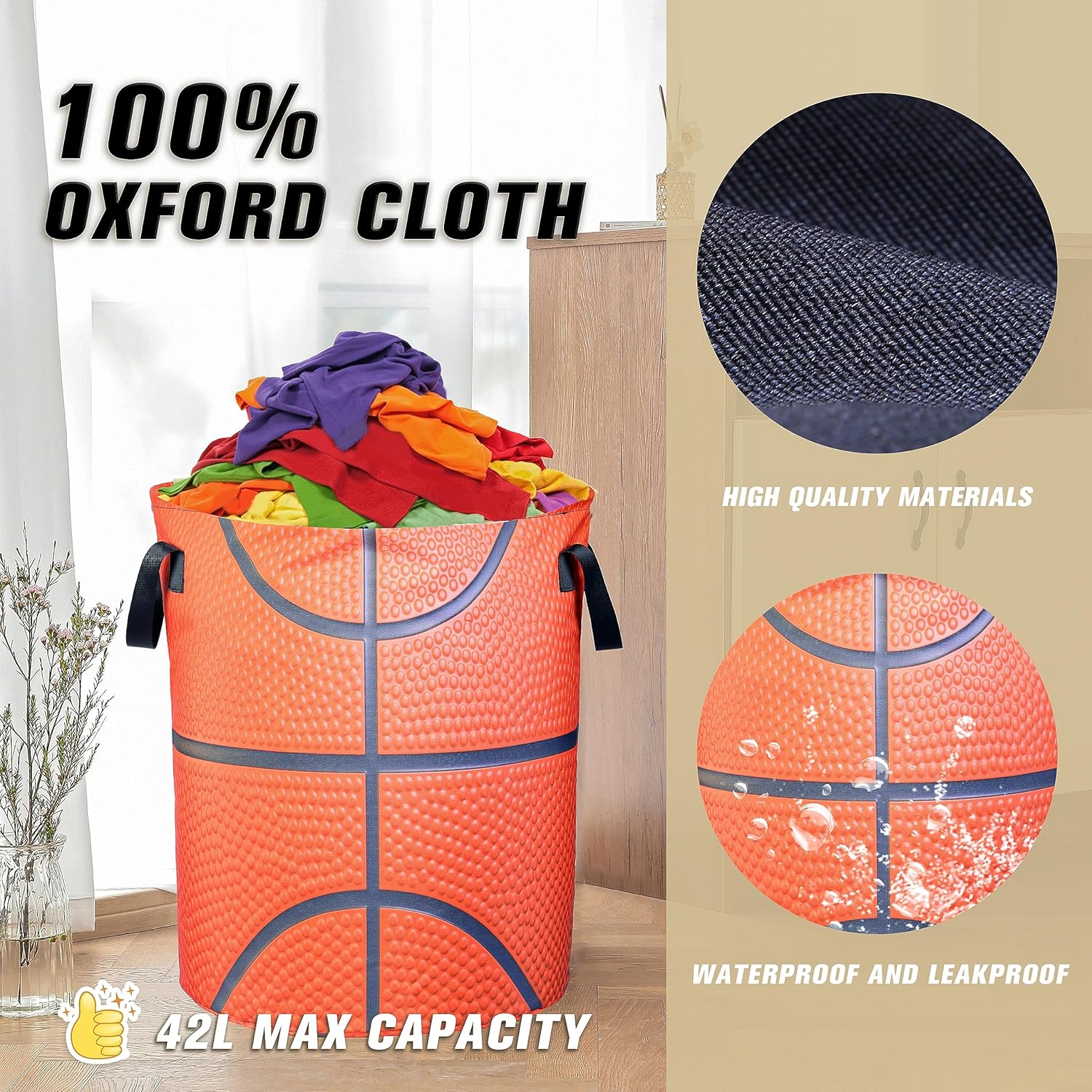 Cesta de lavandería con textura de baloncesto, plegable, impermeable, de tela Oxford, divertida, cesta de lavandería, cubo de almacenamiento de