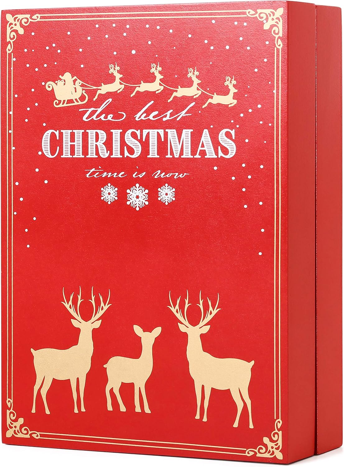 Calendario de Adviento de madera reutilizable para rellenar, libro de Navidad rojo con 24 puertas, calendario de Navidad de 8.27 x 3.54 x 11.81