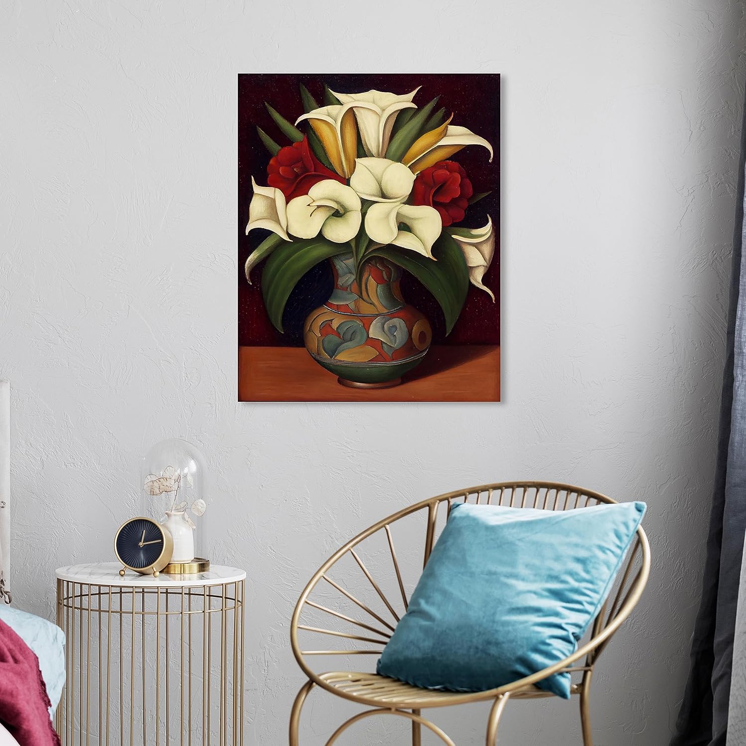 Wynwood Studio Arte en lienzo tradicional envuelto floral y botánico, florero mexicano, arte de pared para sala de estar, dormitorio y baño, 20 x 24