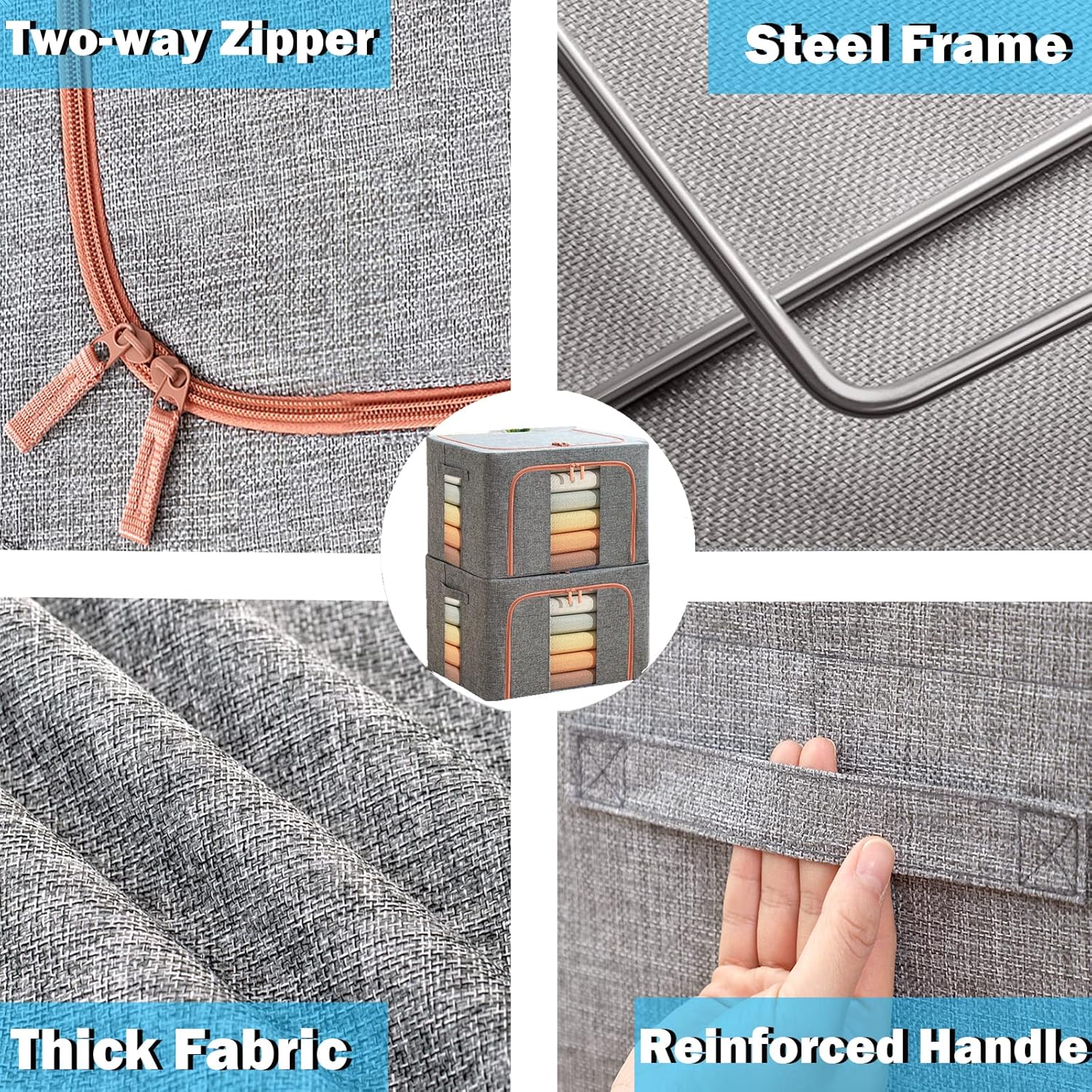 Bolsas de almacenamiento de ropa de gran capacidad, organizador de almacenamiento apilable con marco de metal plegable, cremallera, asas, ventana