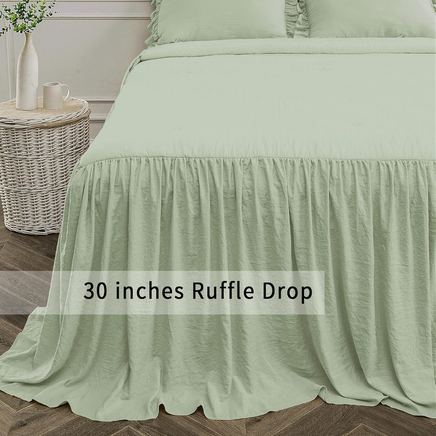 Bonlino Juego de colcha para cama King  Colcha de granja Colcha Chic Vintage Ropa de cama falda con volantes Colcha Colcha Dormitorio rústico ligero