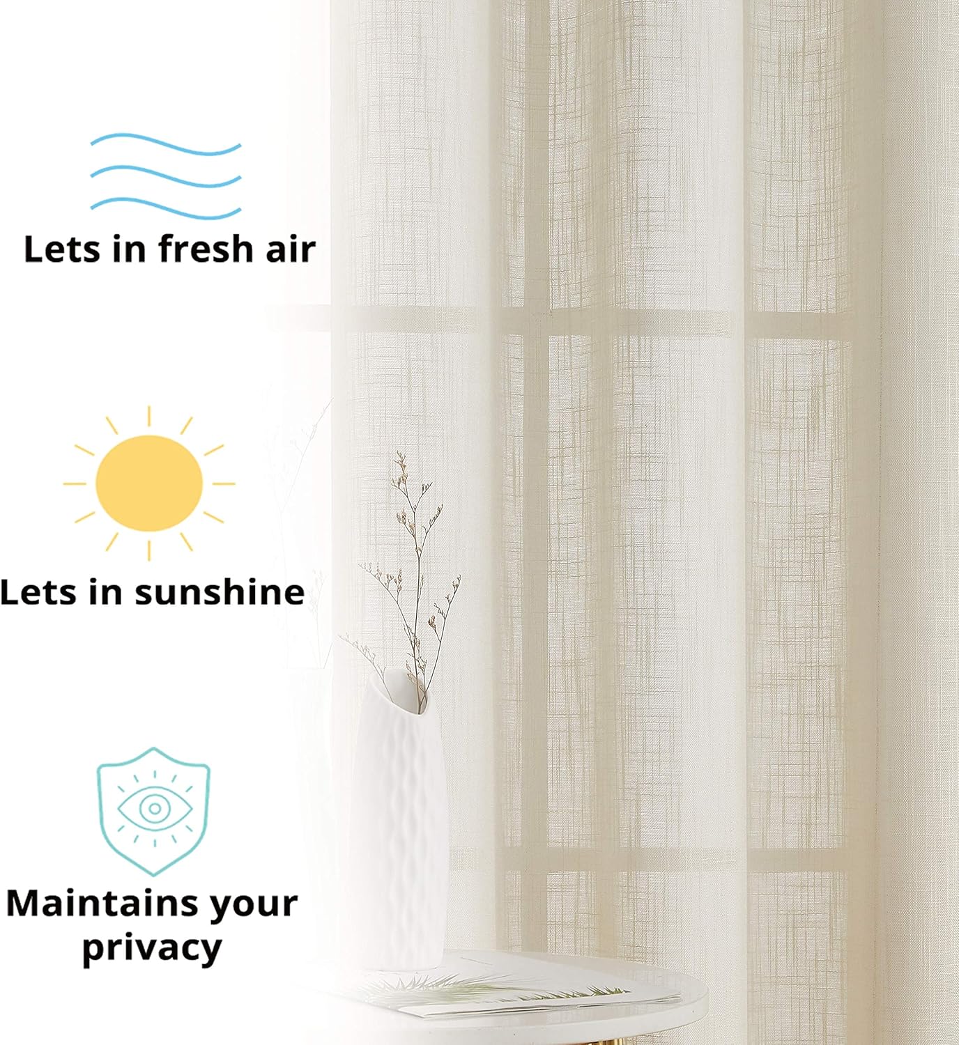 HLC.ME Cortinas de lino sintético con textura semitransparentes que mantienen la privacidad y filtran la luz solar, con ojales, cortinas cortas y