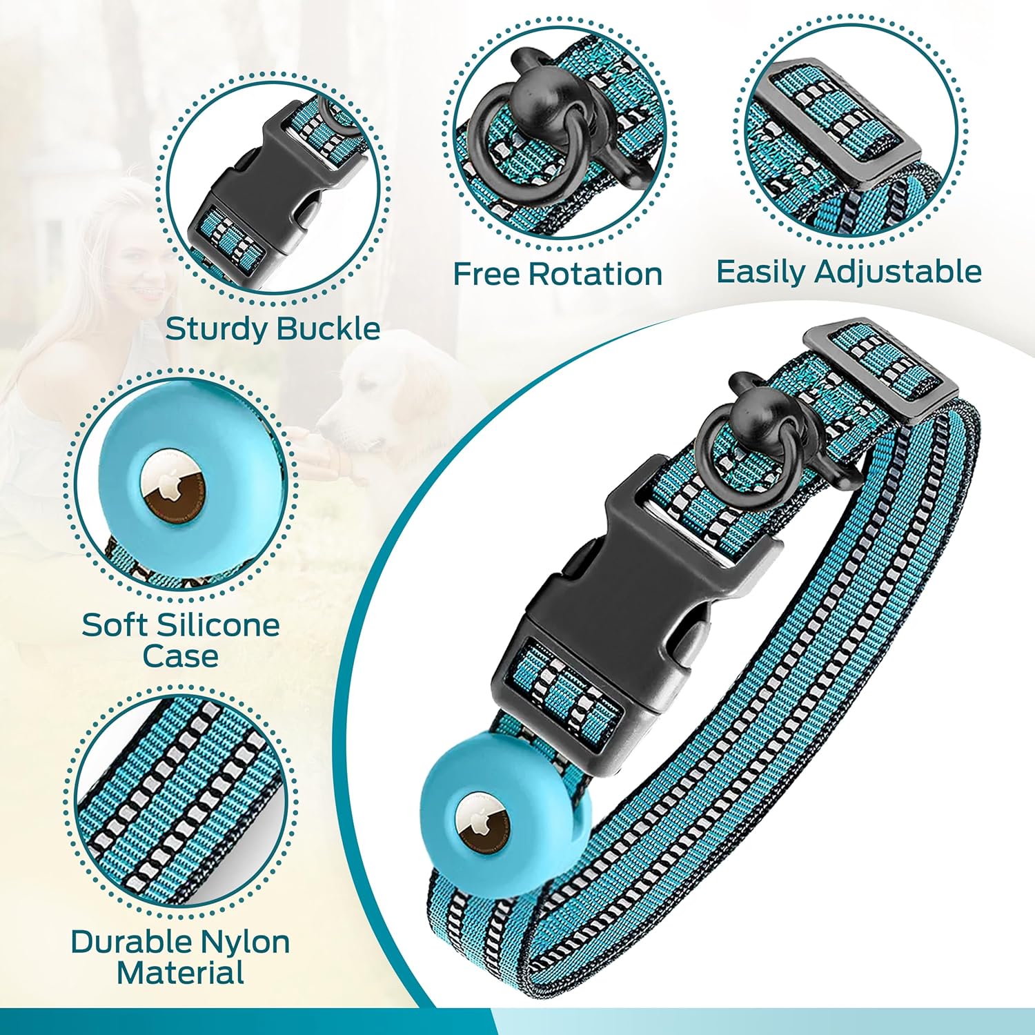 Collar de perro Apple AirTag de alta calidad, perfecto para rastreador de perros, ajustable para perros medianos, soporte resistente para AirTag con