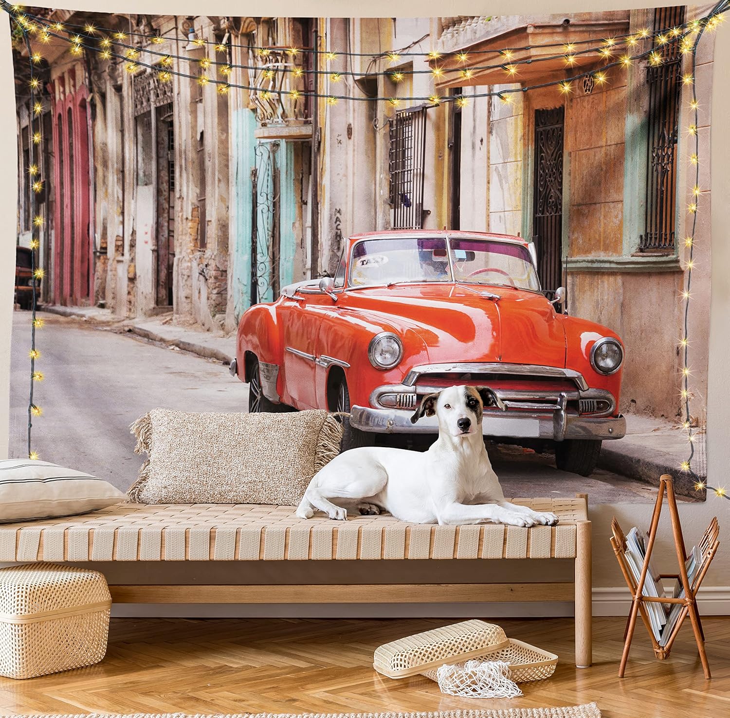Ambesonne Tapiz de autos, auto americano clásico en una calle con casas Caribbean Havana Cuba, para colgar en la pared para dormitorio, sala de