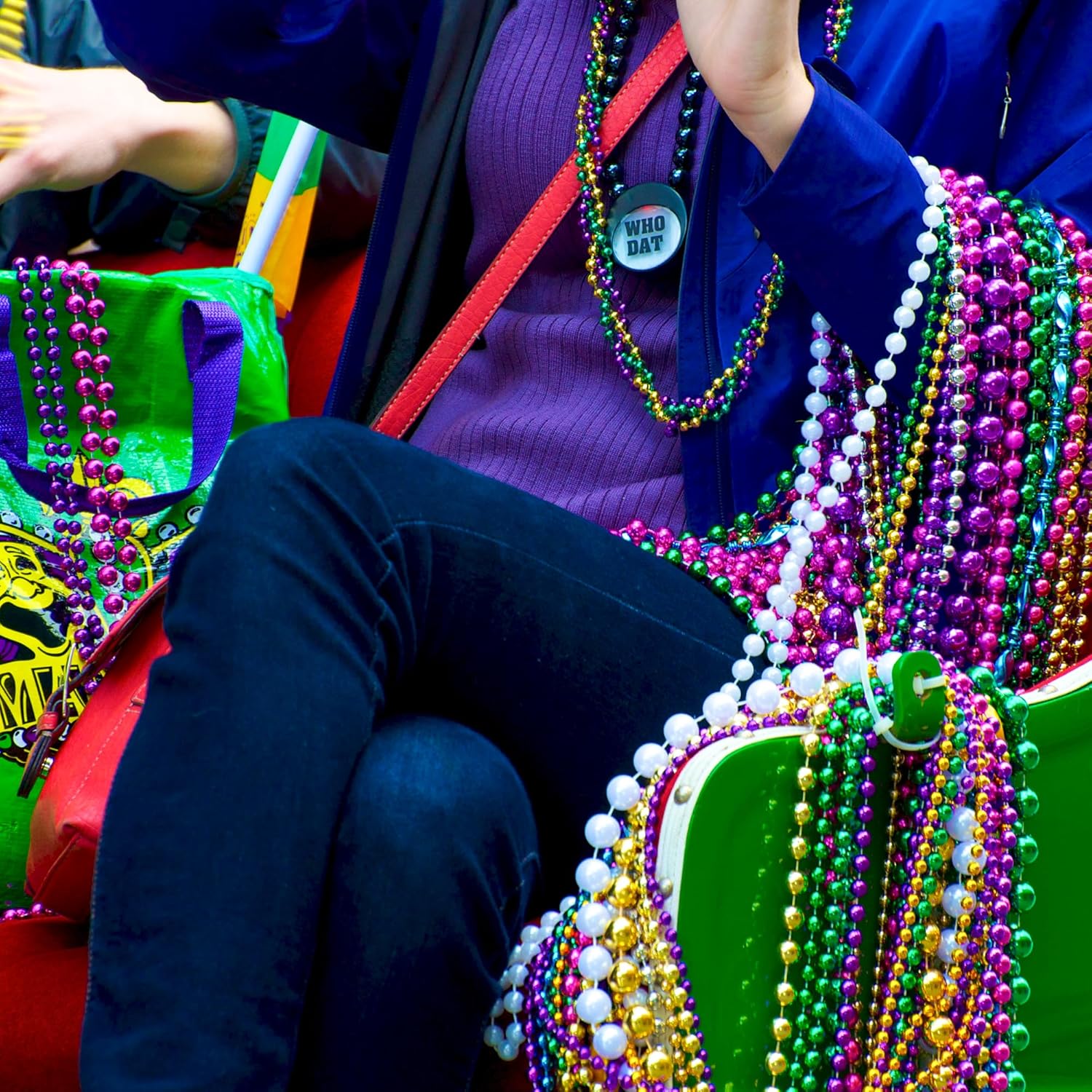 120 cuentas de Mardi Gras, collar de cuentas de 33 pulgadas, accesorios de Mardi Gras morado, dorado y verde, collares de disfraz de fiesta, mantas