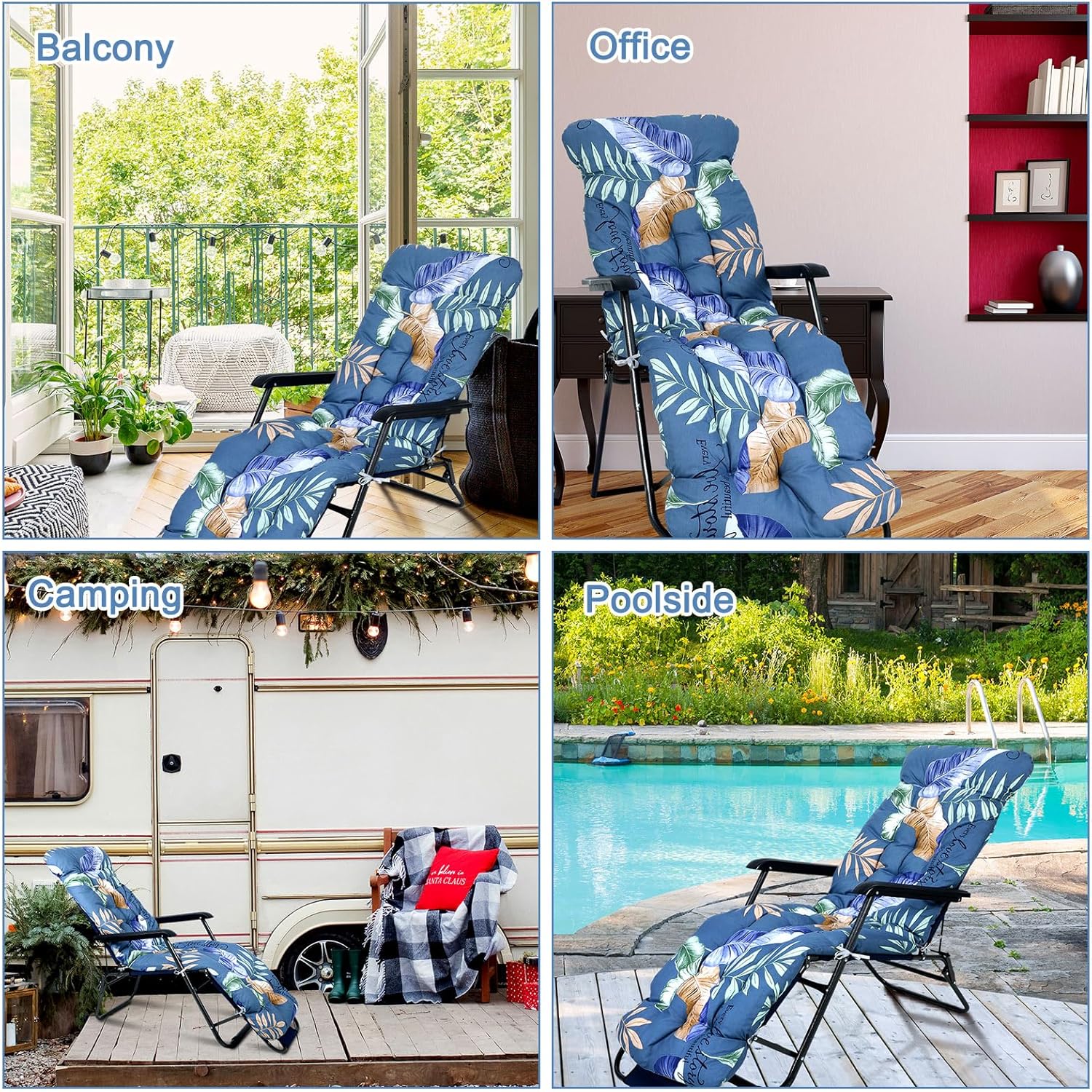 2 cojines para tumbona para exteriores, 67 x 21 pulgadas, para patio, con estampado floral, almohadillas gruesas de repuesto para muebles de