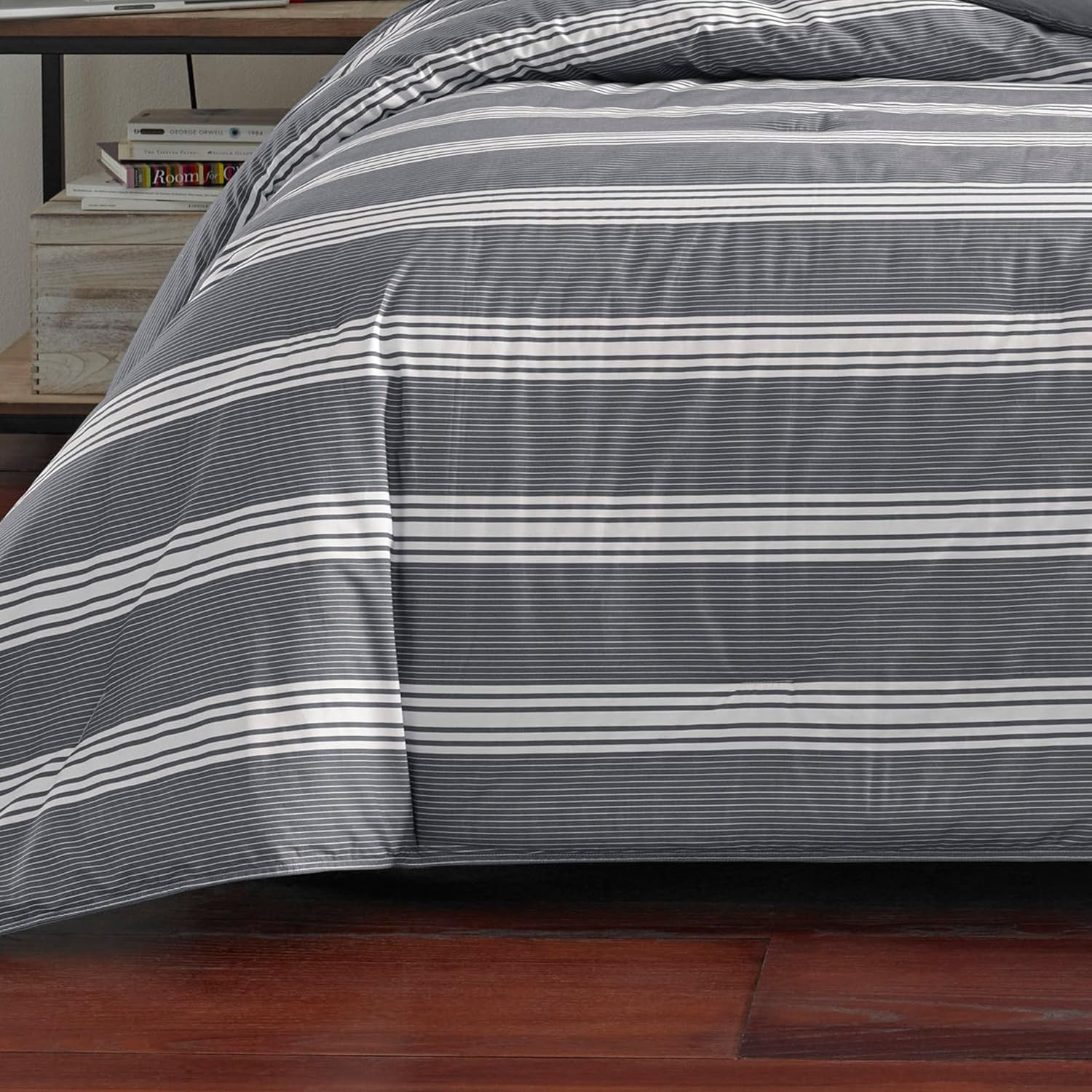 Nautica – Juego de edredón tamaño King, ropa de cama reversible de algodón con fundas a juego, elegante decoración del hogar (gris oscuro, King)