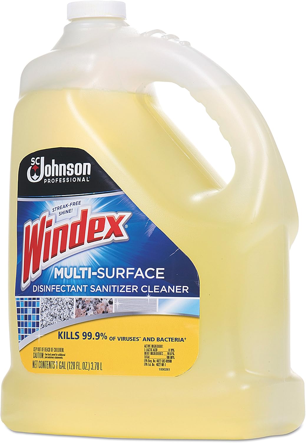 Windex 657067T multisuperficieLimpiador desinfectante, cítricos, botella de 1galón (caja con 4)
