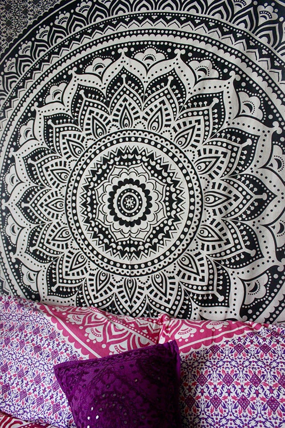 Popular Handicrafts Original Ombre – Tapiz indio Mandala para pared, ornamento hippie, colcha bohemia con brillo metálico