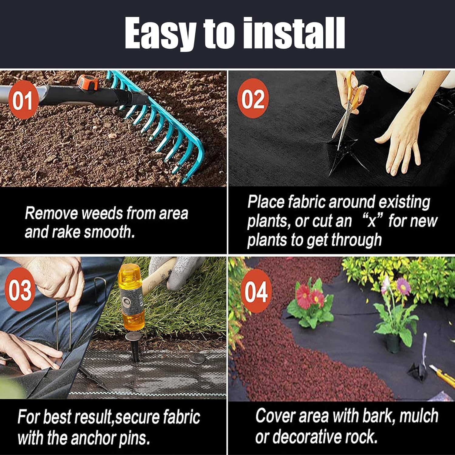 Tela de barrera de malezas prémium de 3 pies x 100 pies, cubierta de suelo resistente de 4.41 ozm para jardines al aire libre, tela bloqueadora de