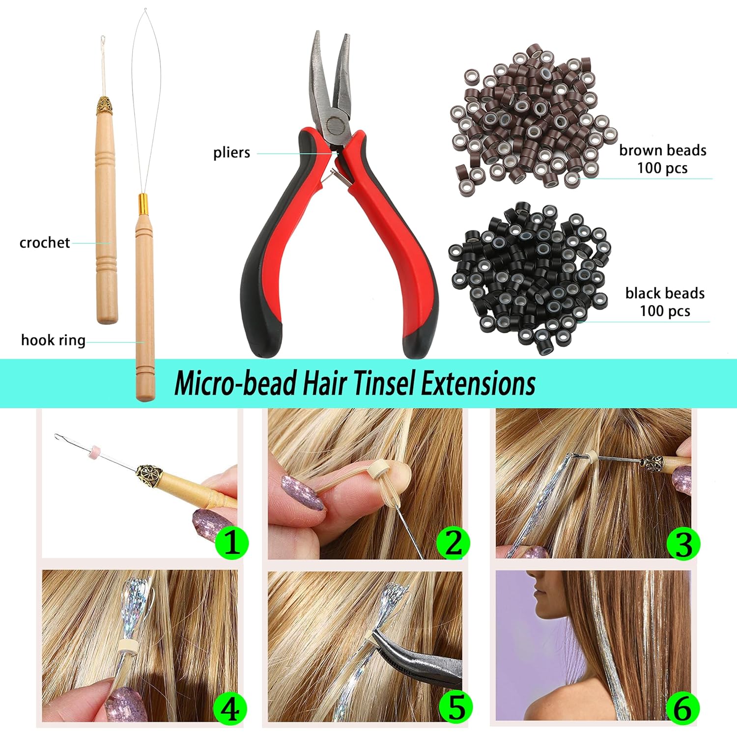 NIACONN Kit de oropel de 18 colores, 48 pulgadas, 3600 hebras de extensiones de cabello de oropel con purpurina para niñas y mujeres, Navidad, Año